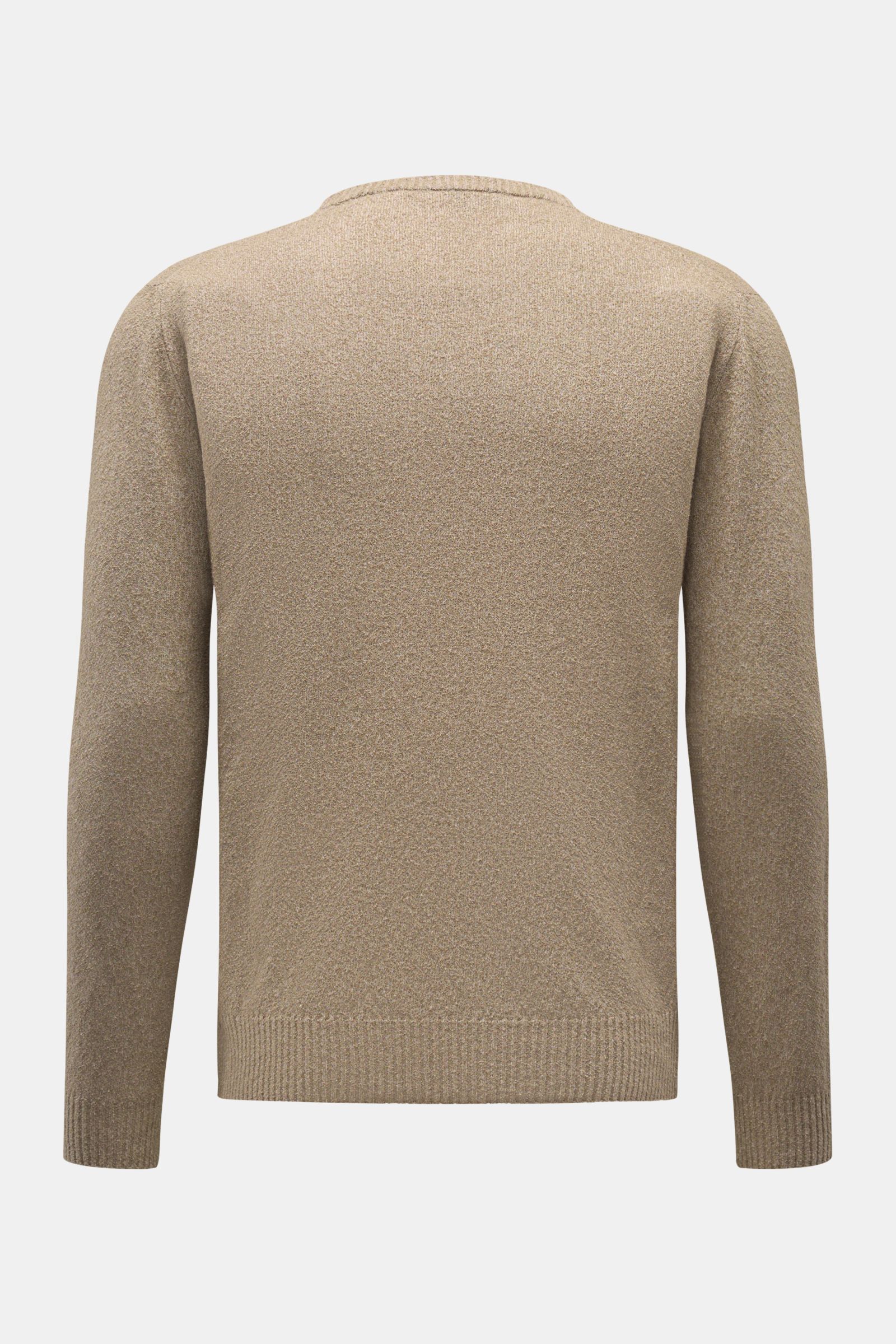 Rückansicht des 04651/ A trip in a bag Rundhalspullover 'Knit Terry Crew' taupe aus feinem Bouclé-Strick, Slim Fit mit elastischen Rippbündchen.