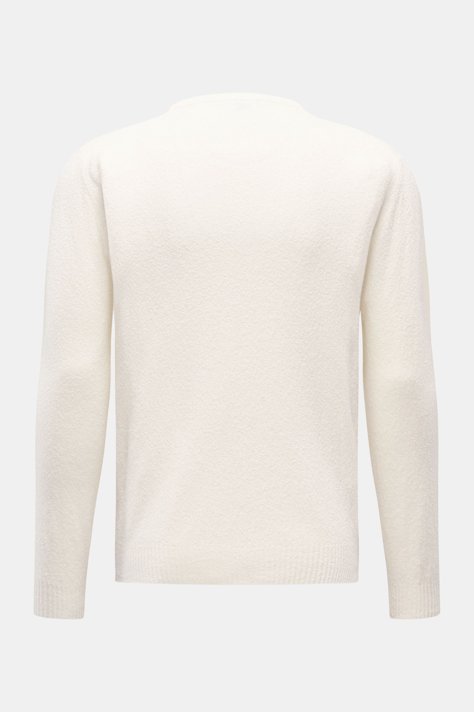 04651/ A trip in a bag Rundhalspullover 'Knit Terry Crew' offwhite, Rückansicht, Slim Fit, feine Bouclé-Struktur, Baumwolle-Microfaser-Mix, Rundhalsausschnitt, Rippbündchen.