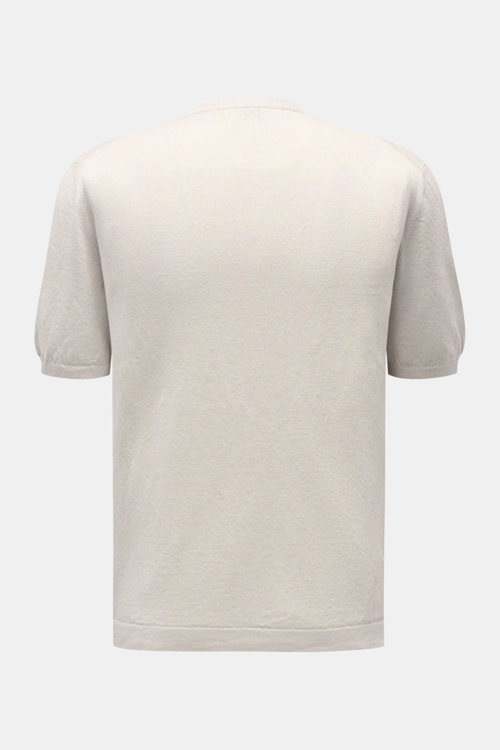 04651/ A trip in a bag Feinstrick-Kurzarmpullover 'Pocket Tee' hellgrau, Rückansicht, Leinen-Baumwoll-Mix, Slim Fit, Rundhalsausschnitt, kurze Ärmel, Saumschlitze, fein gestrickt.