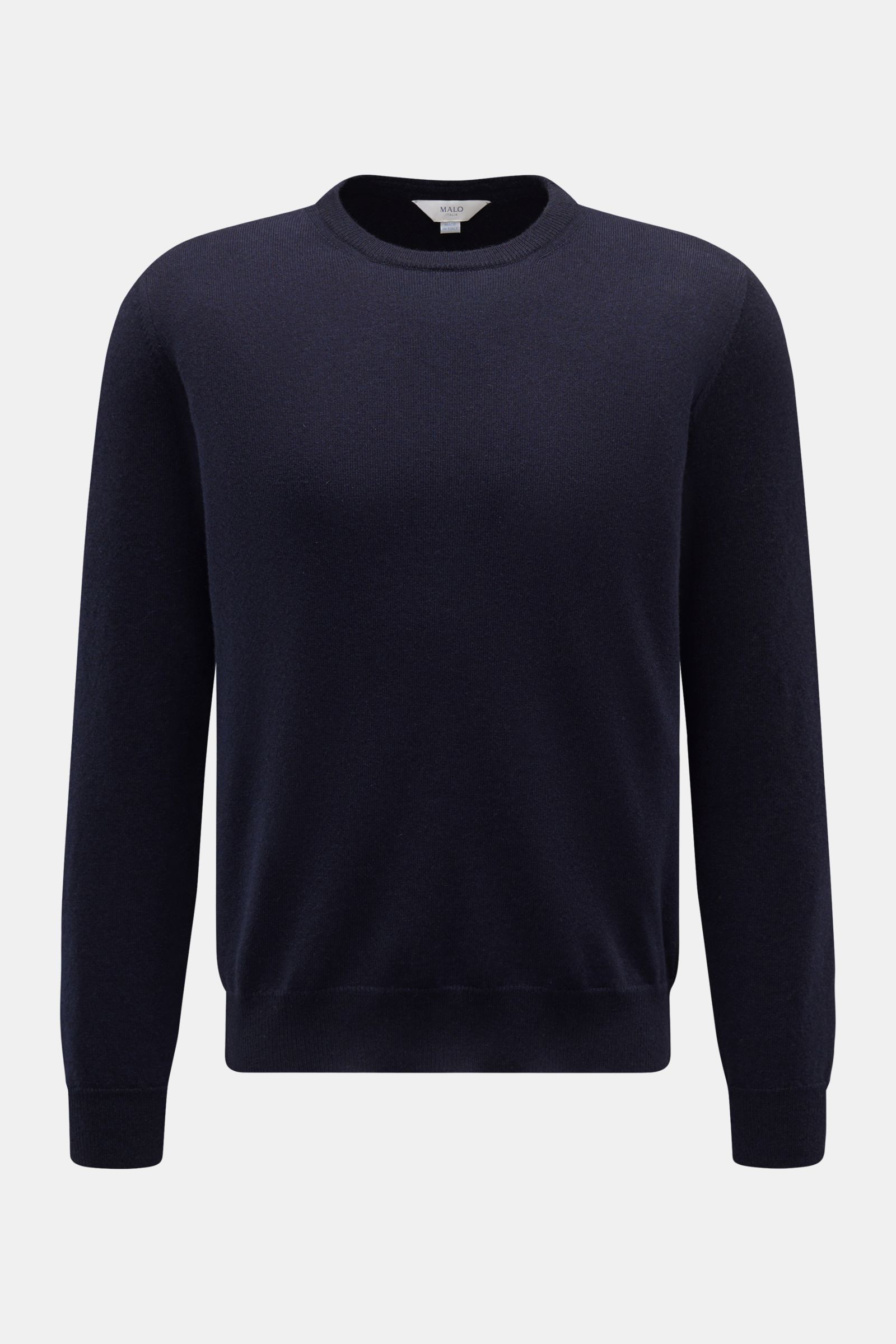 Malo Cashmere Rundhalspullover navy, frontale Ansicht, Slim Fit, reiner Cashmere, weicher Griff, feines Strickbild, Rundhalsausschnitt, Rippbündchen.