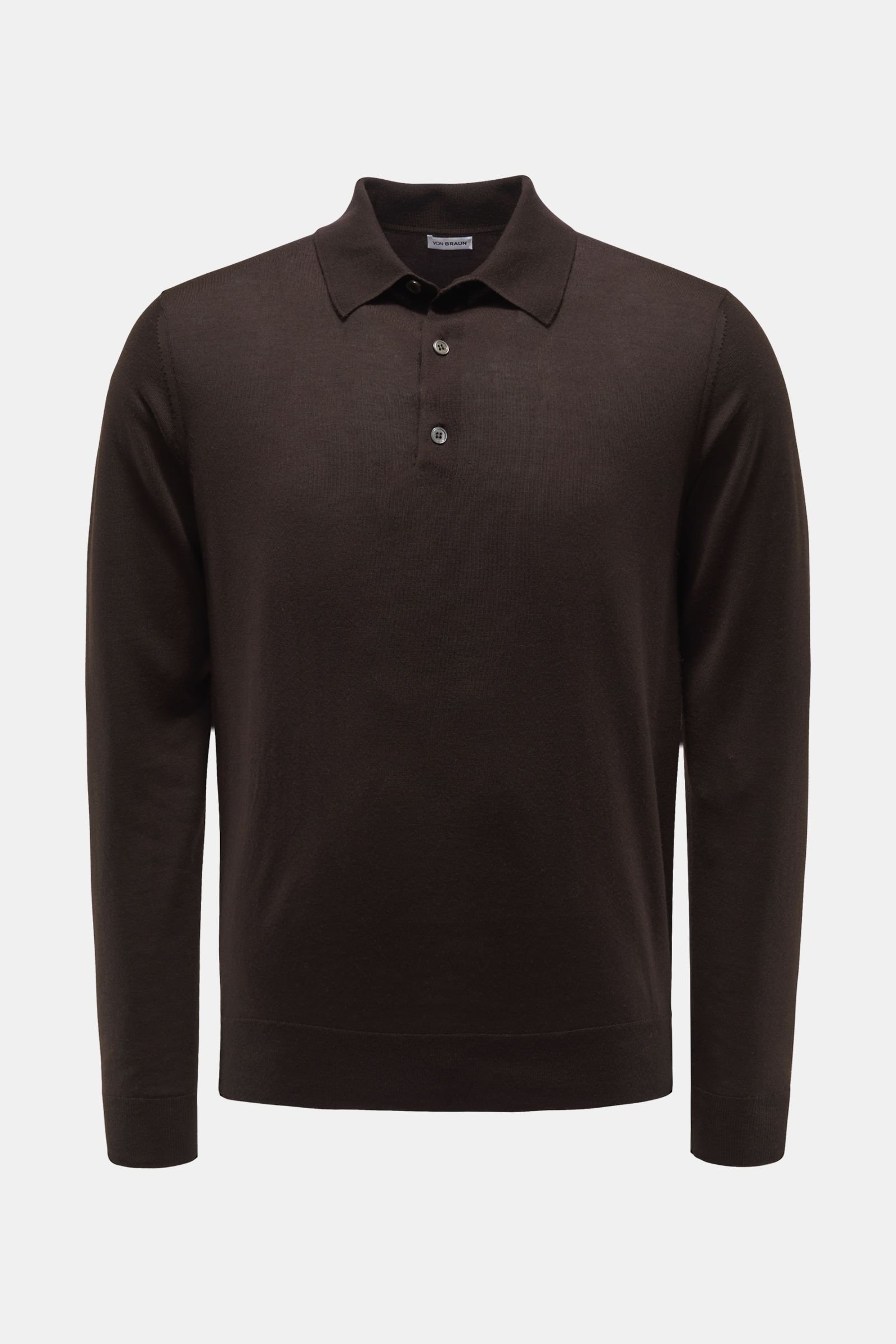 Merino knit polo shirt dark brown