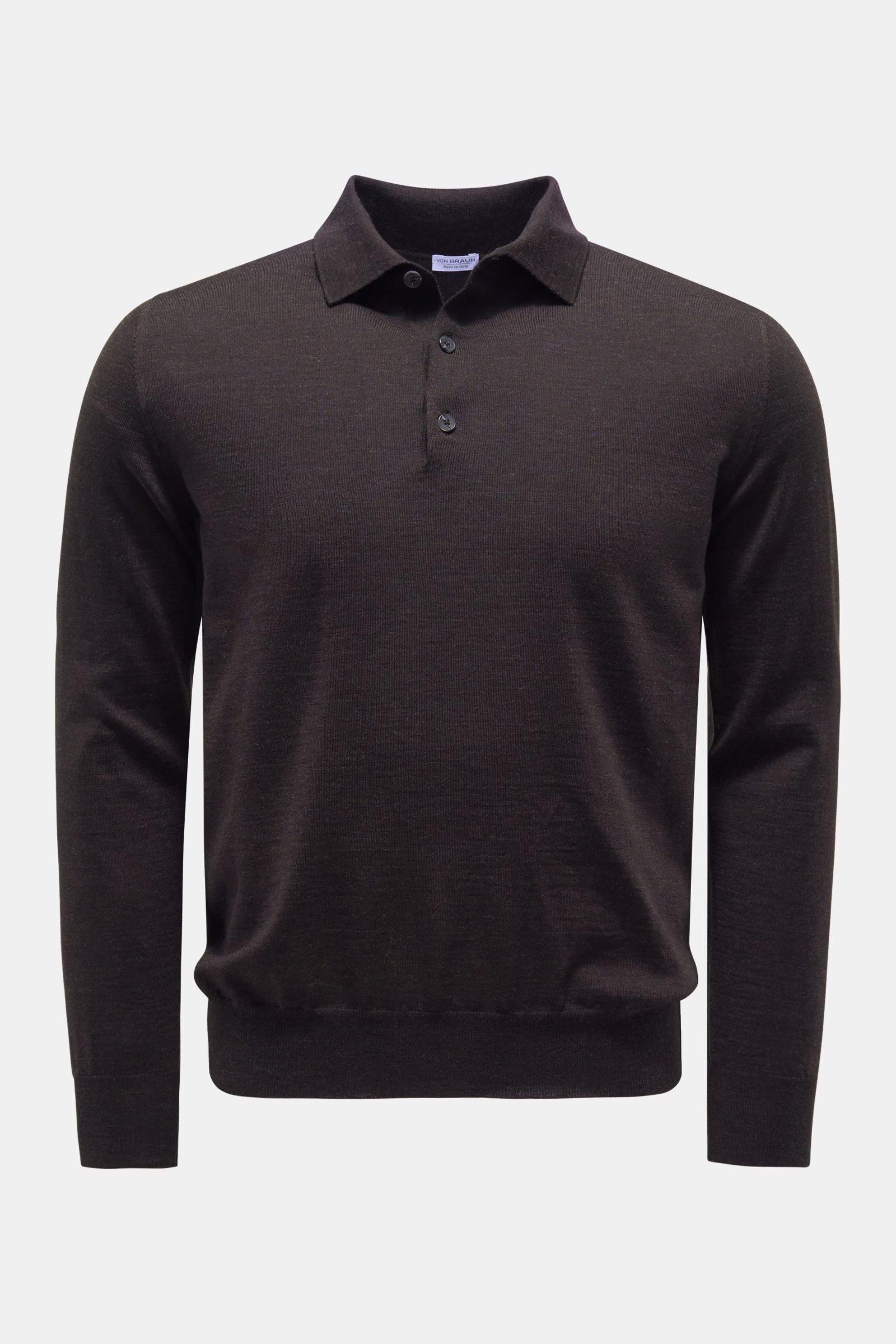 Merino knit polo shirt dark brown
