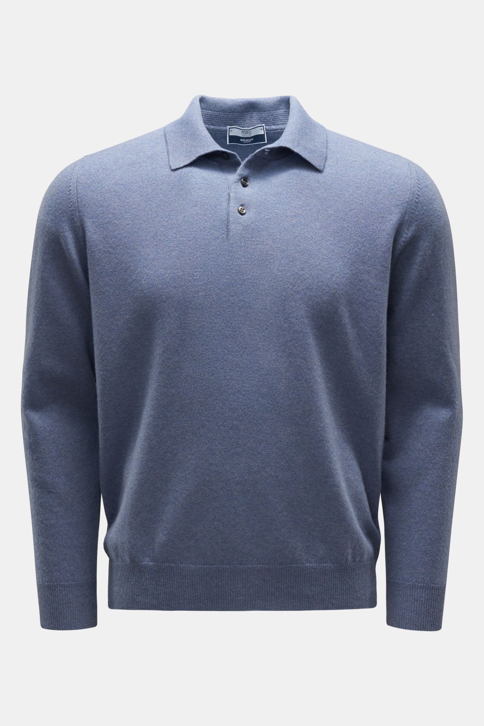 Cashmere knit polo 'Sportman' smoky blue