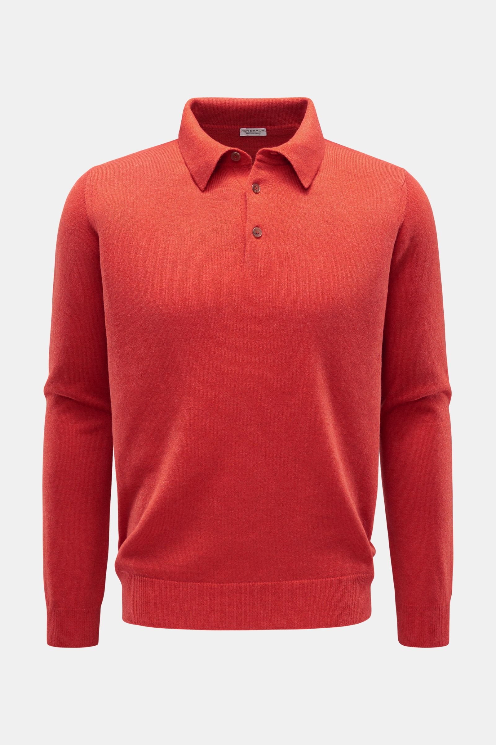 Cashmere knitted polo shirt coral