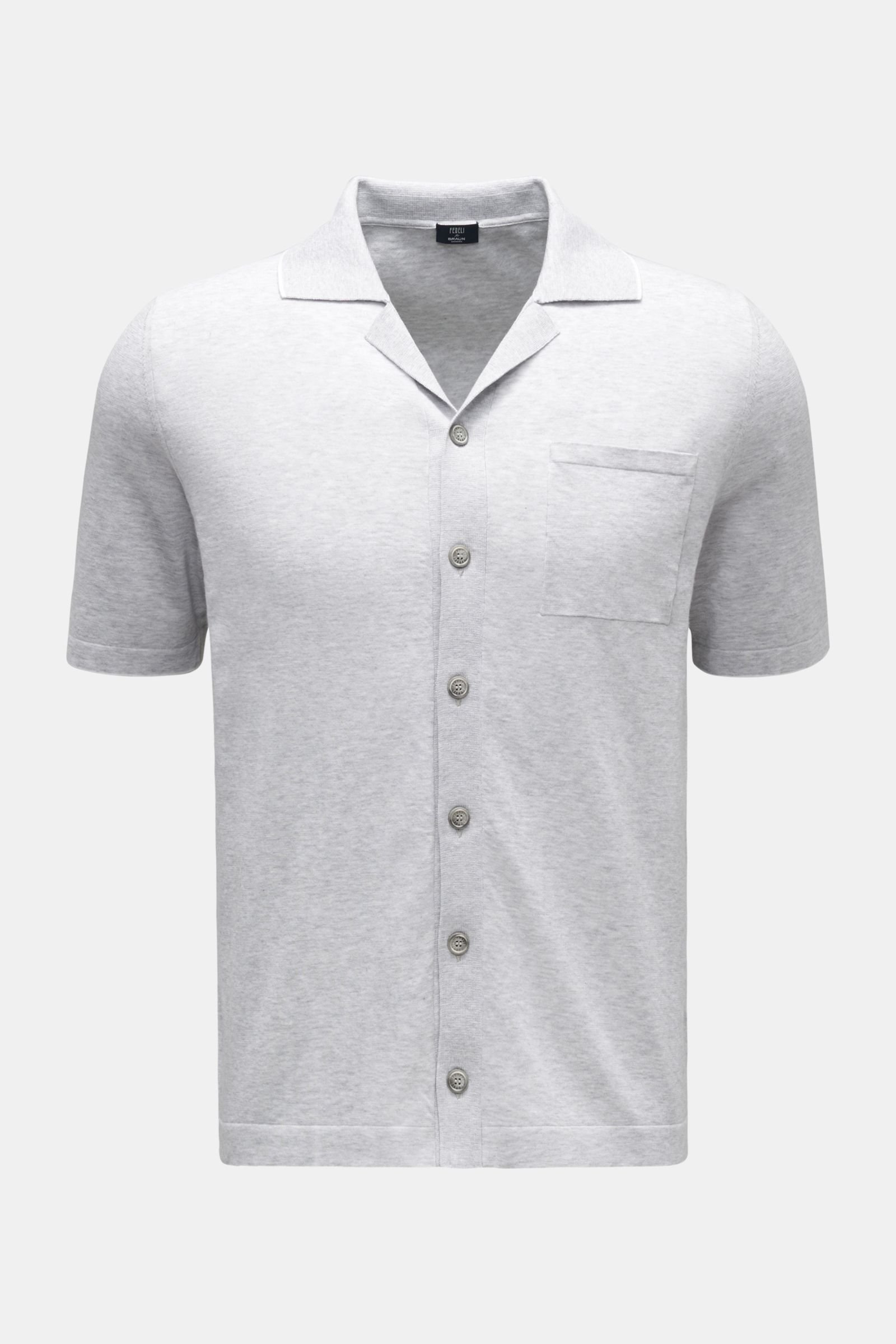 Short sleeve knit shirt 'Jazz' Cuban collar light grey