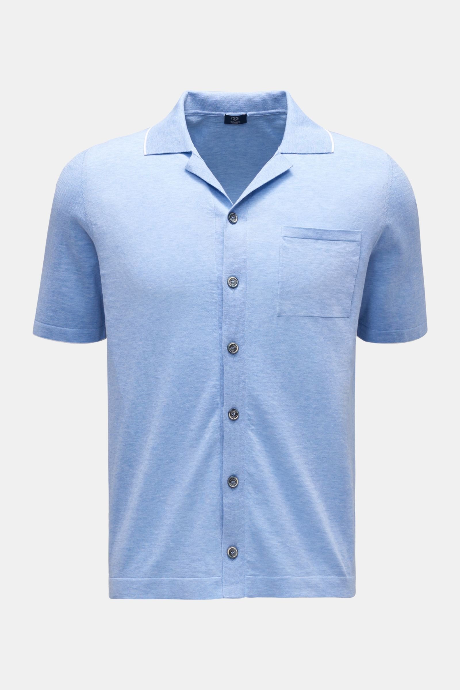 Short sleeve knit shirt 'Jazz' Cuban collar light blue