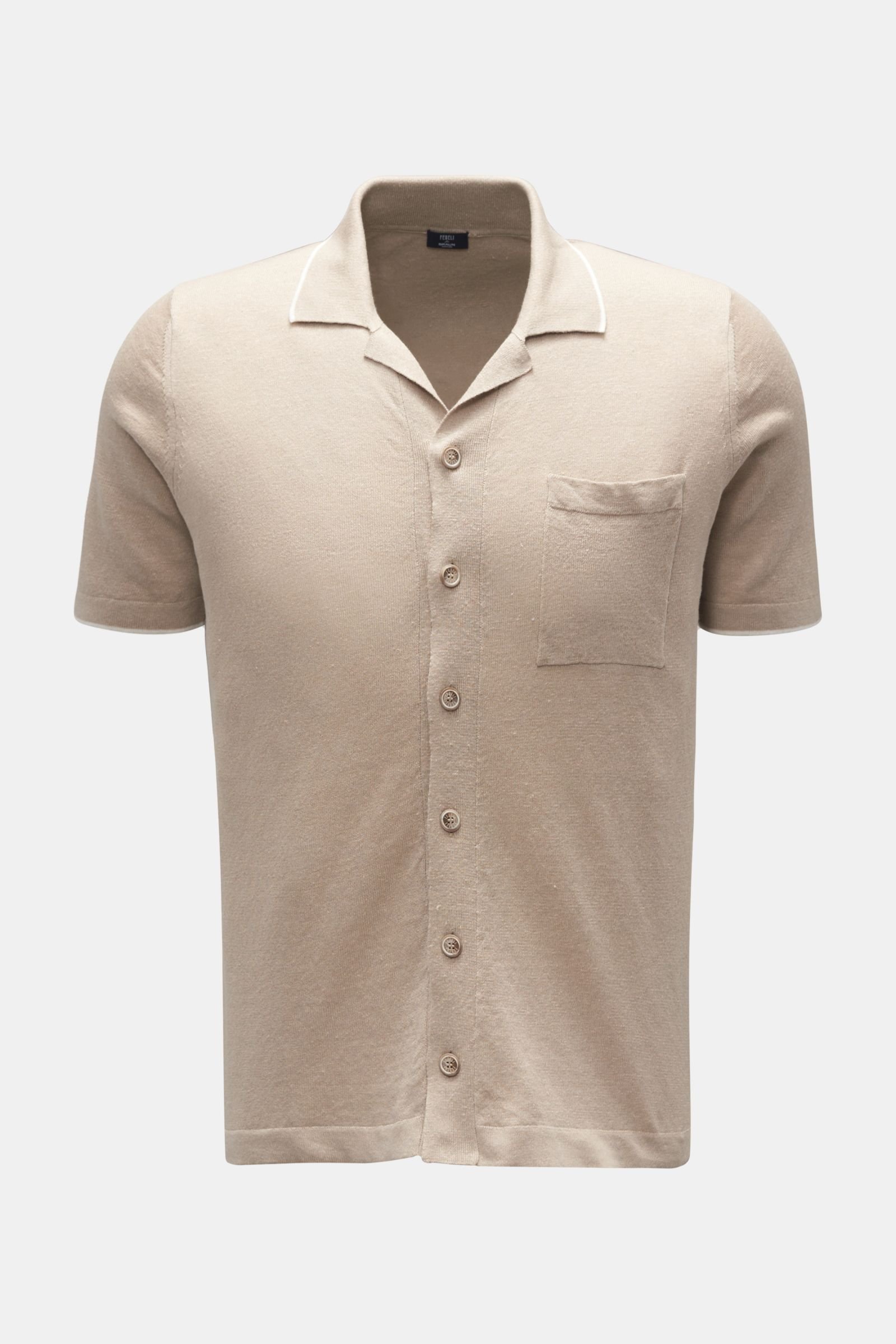 Short sleeve knit shirt 'Jazz' Cuban collar beige