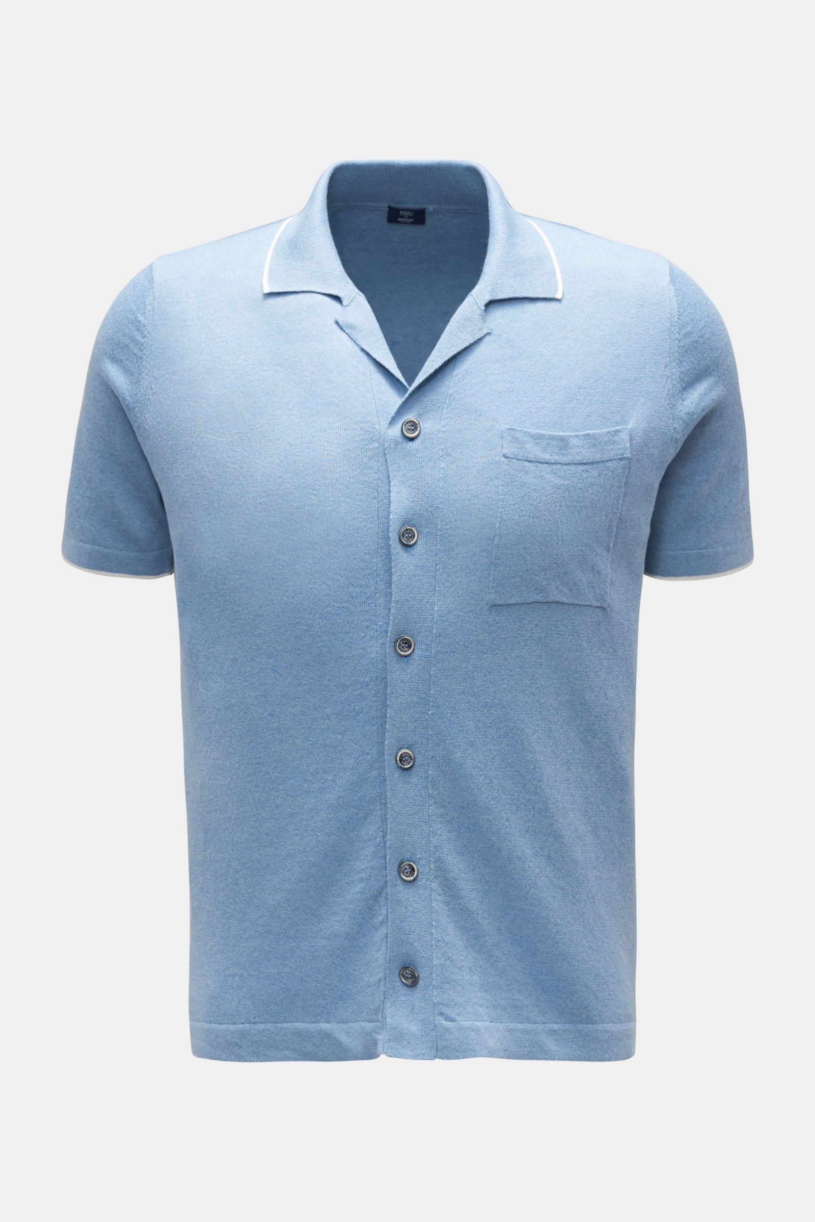 Short sleeve knit shirt 'Jazz' Cuban collar smoky blue