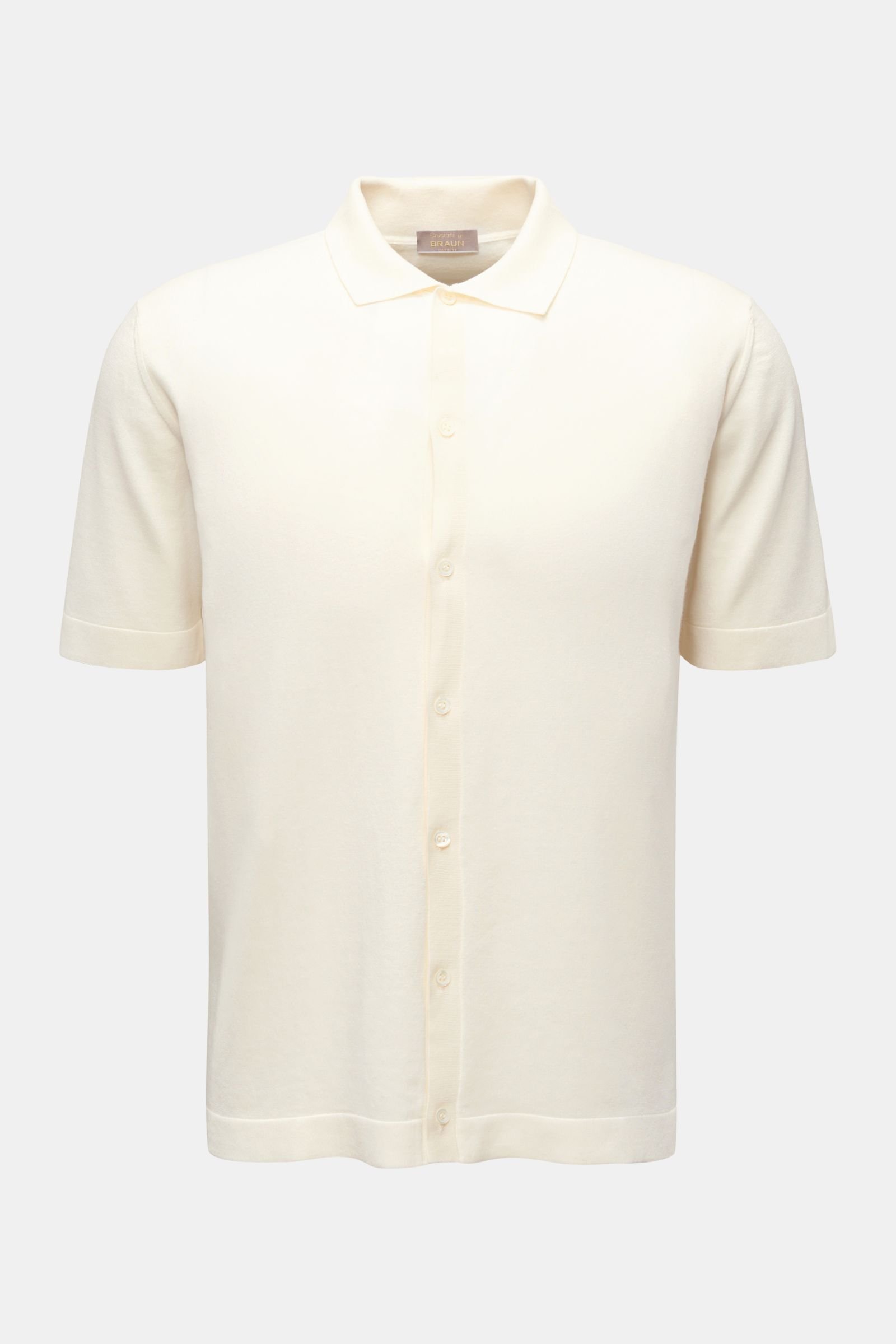Short sleeve knit shirt narrow collar cream