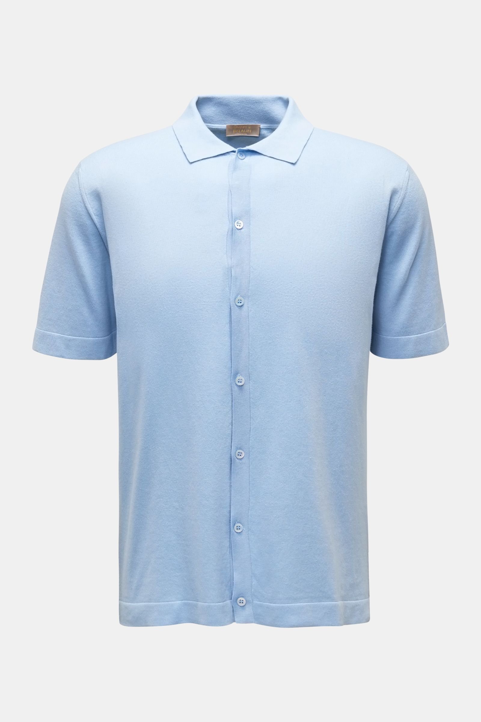 Short sleeve knit shirt narrow collar light blue