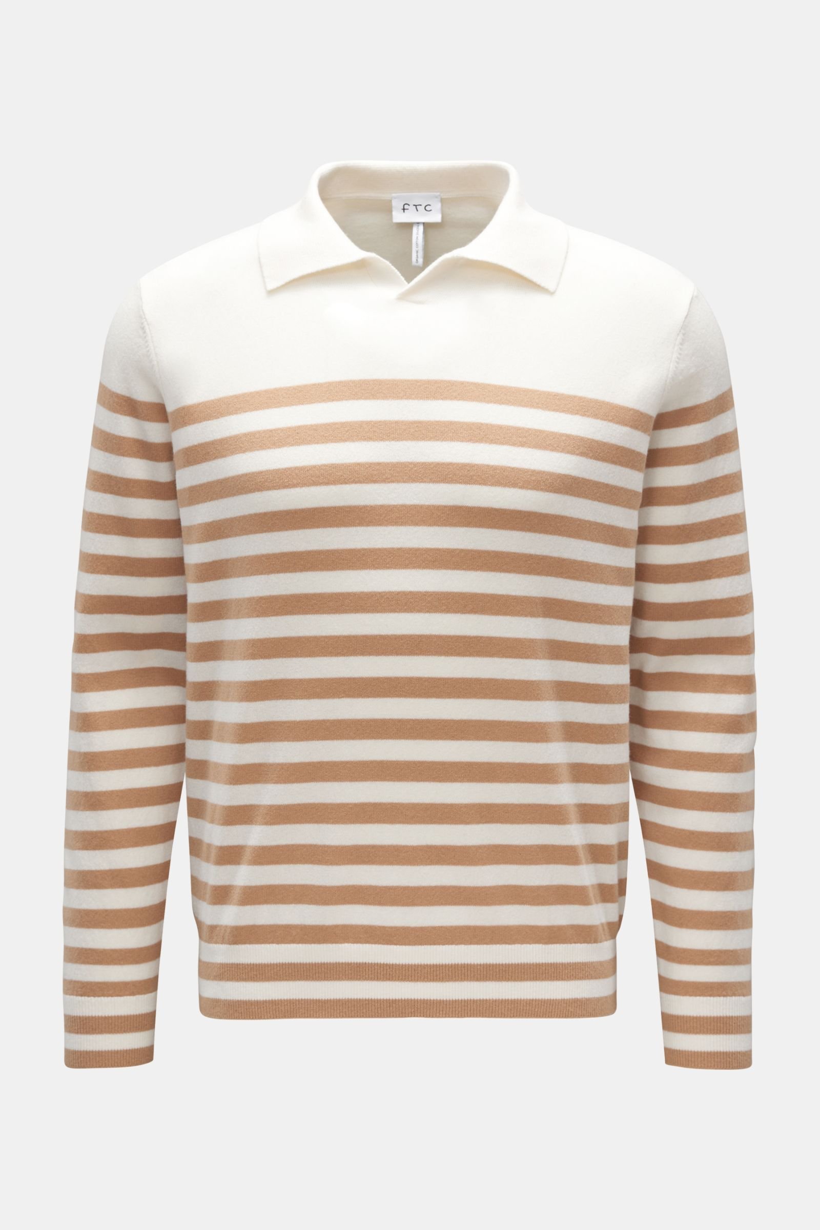 Knit polo cream/light brown striped