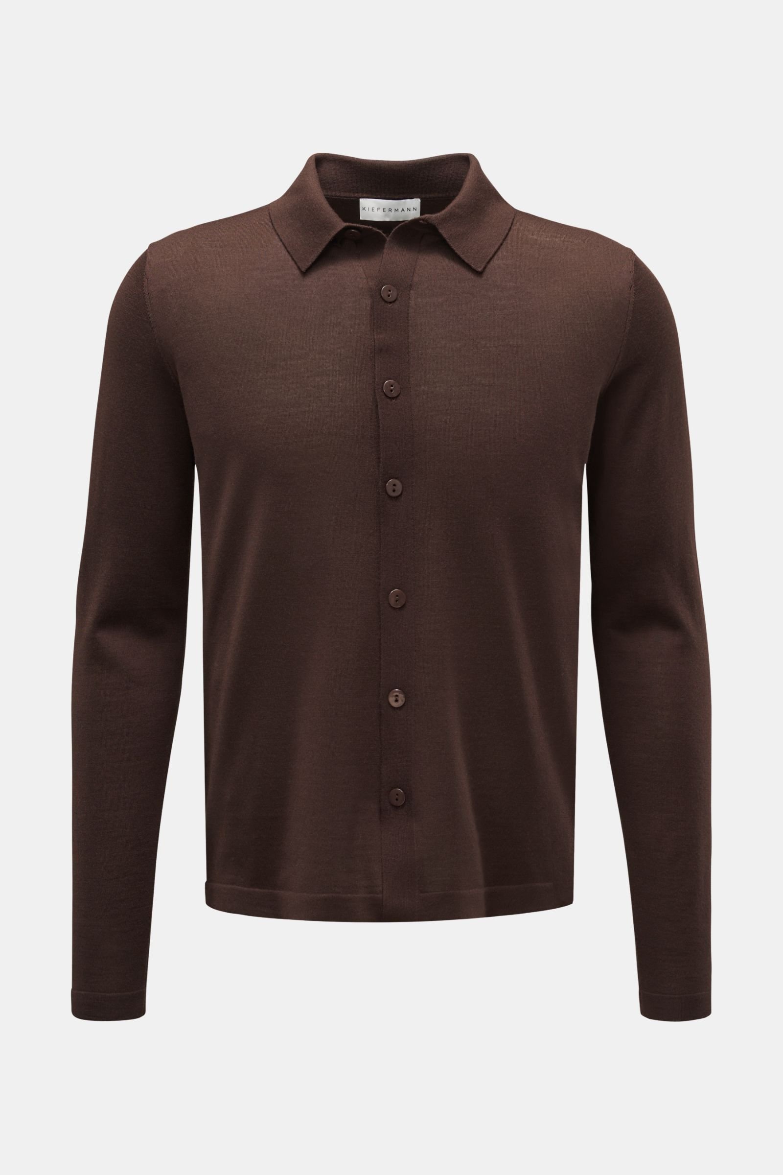 Merino knit shirt 'Adam' slim collar brown