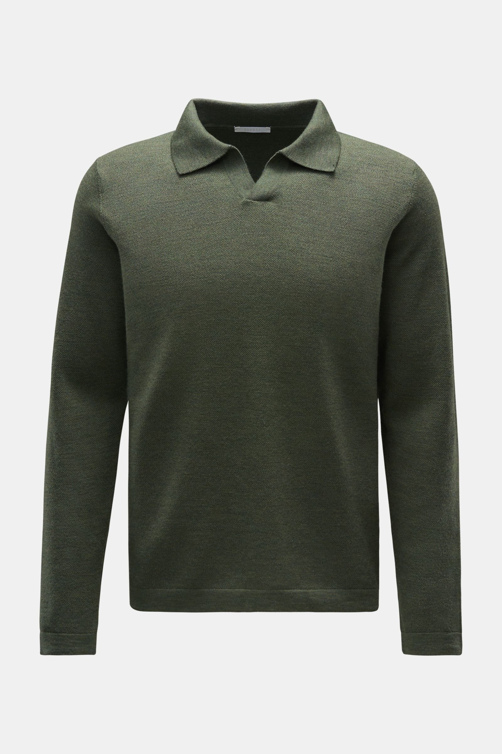 Merino knit polo 'Oyster' olive