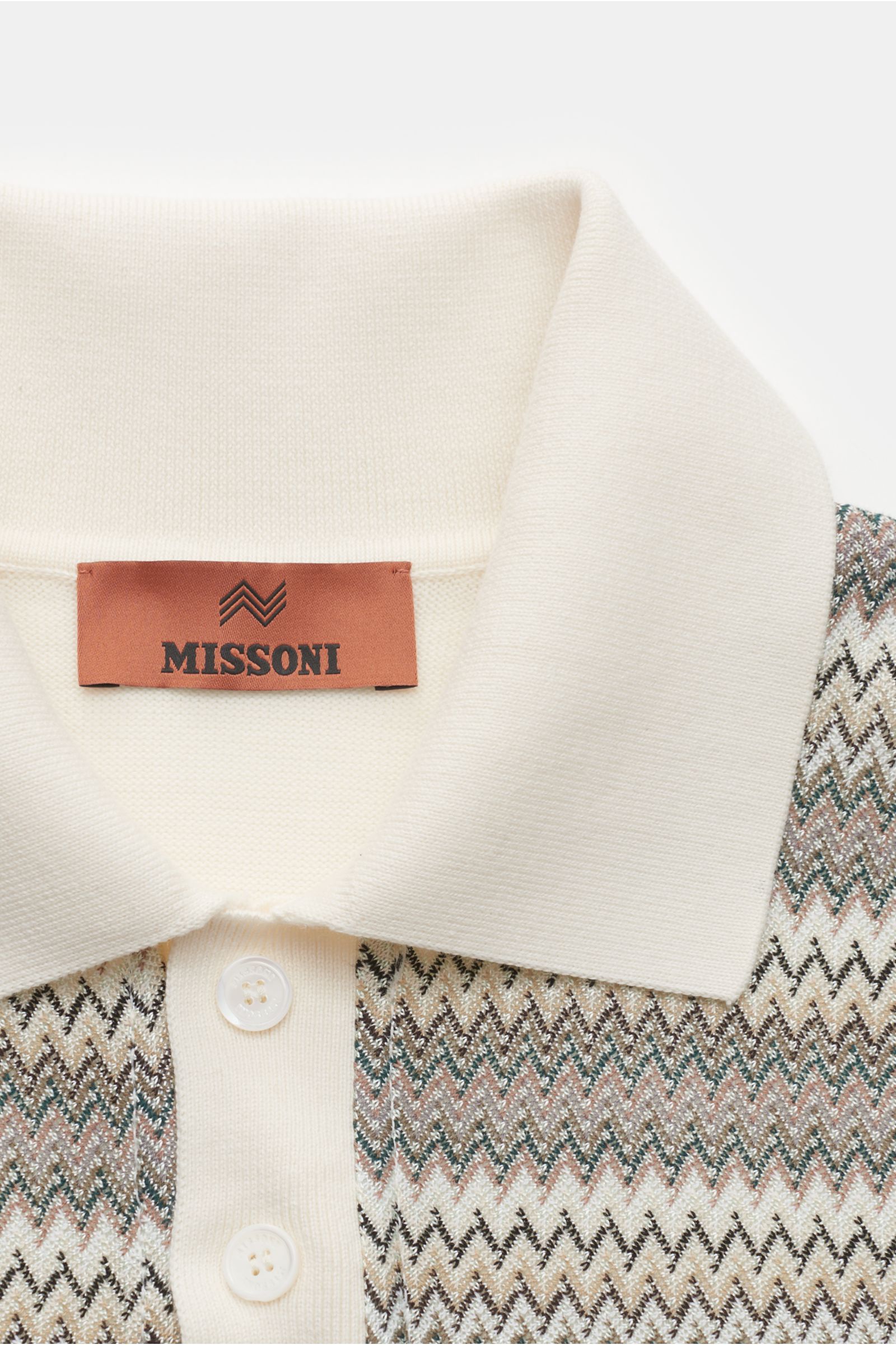 MISSONI short sleeve knit polo cream/brown/green patterned | BRAUN 