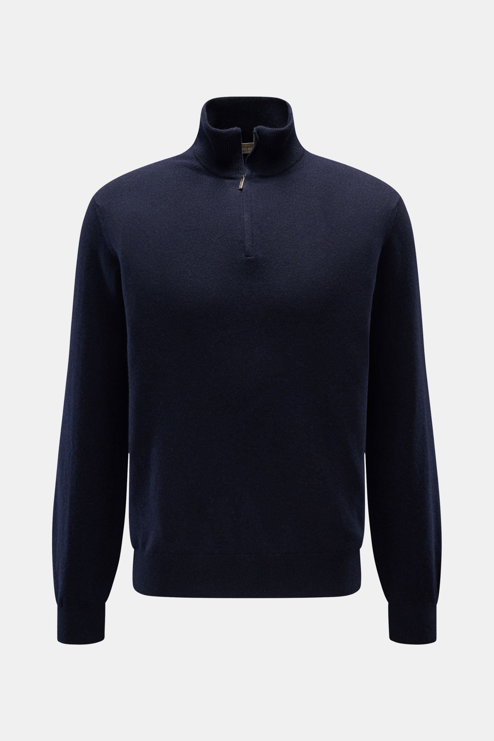 Cruciani Cashmere Troyer navy, Frontansicht, Slim Fit Troyer mit Zipper, reiner Cashmere, geschmeidiger Griff, feines Strickbild, elastische Rippbündchen, klassisch leicht und warm.