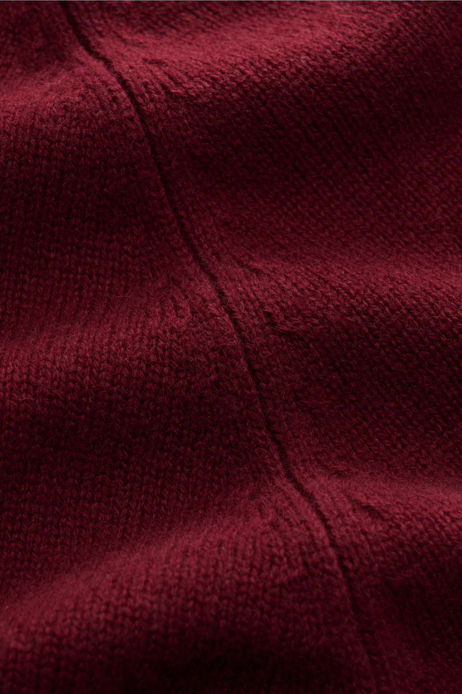 Alt tag (125 characters max): Close-up front view of the FTC Cashmere half-zip jumper burgundy showing soft, fine knit and seam detail.

Description:
Stay cosy and warm in the colder months with this timeless half-zip jumper by FTC made of high-quality