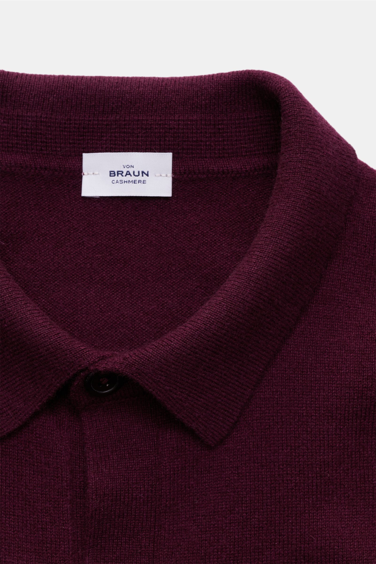 Close-up front view of von Braun Cashmere knit shirt burgundy showcasing fine knit, classic turn-down collar, and smooth button placket.

Luxurious winter essential: This VON BRAUN knit shirt in the finest Mongolian cashmere has a timeless design that 