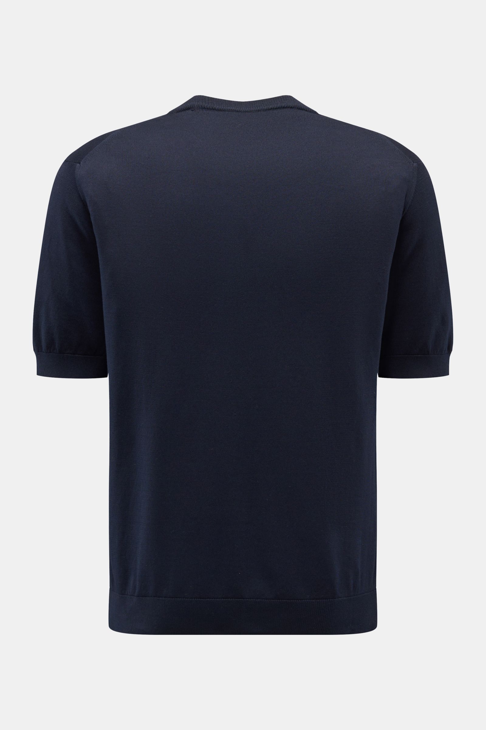 Back view of 04651/ A trip in a bag Short sleeve jumper 'Pima Cotton' navy, made of pure Pima cotton with a soft feel, very fine knit, slim fit, crew neck, and flexible ribbed bands.

Made of pure Pima cotton, the short sleeve jumper 'Pima Cotton' by 0