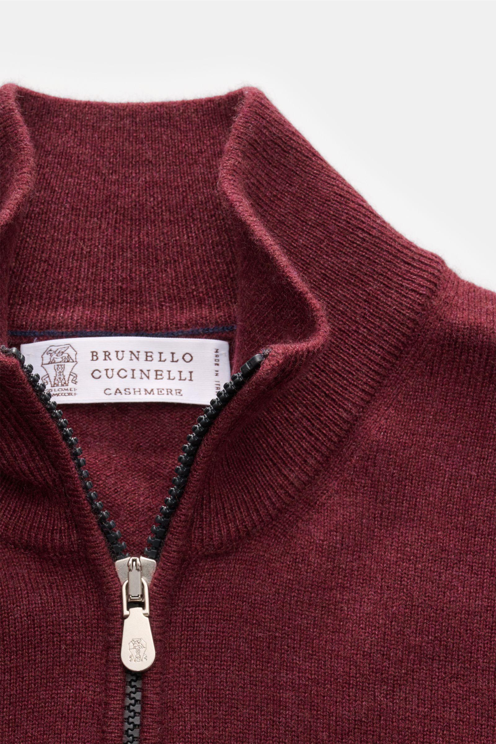 BRUNELLO CUCINELLI cashmere half-zip jumper burgundy | BRAUN Hamburg