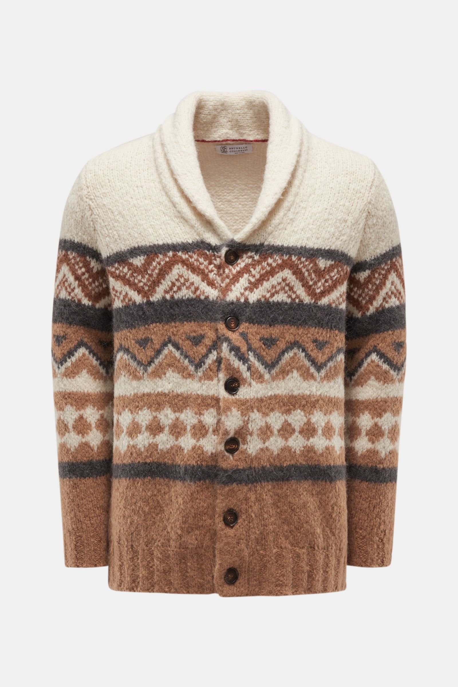 Cashmere cardigan cream/brown patterned