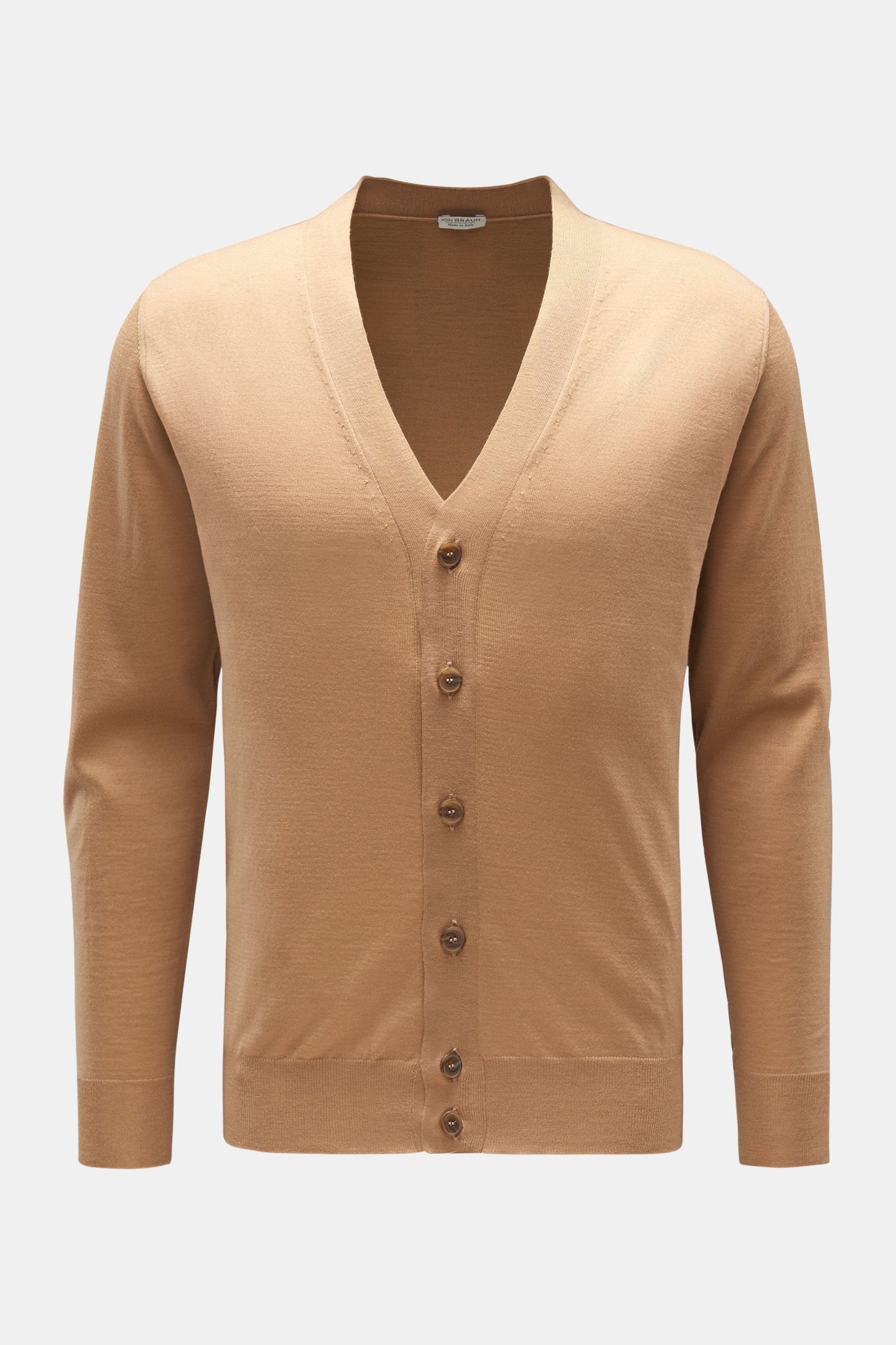 Merino fine knit cardigan light brown