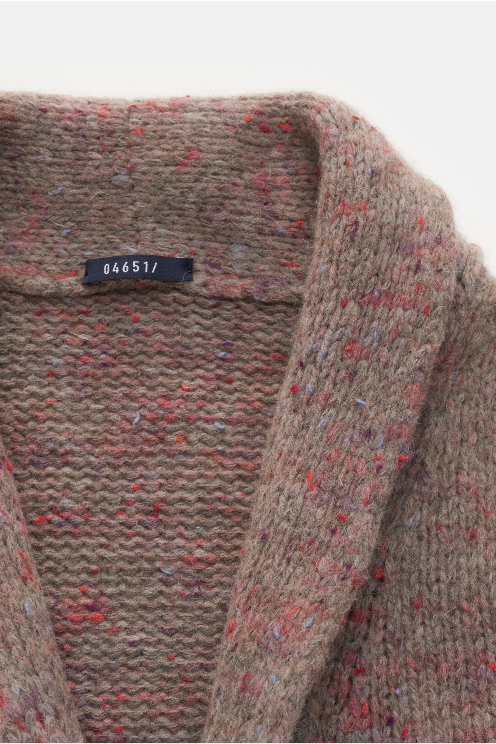 04651/ A trip in a bag Cardigan 'Donegal' grey-brown/light red patterned