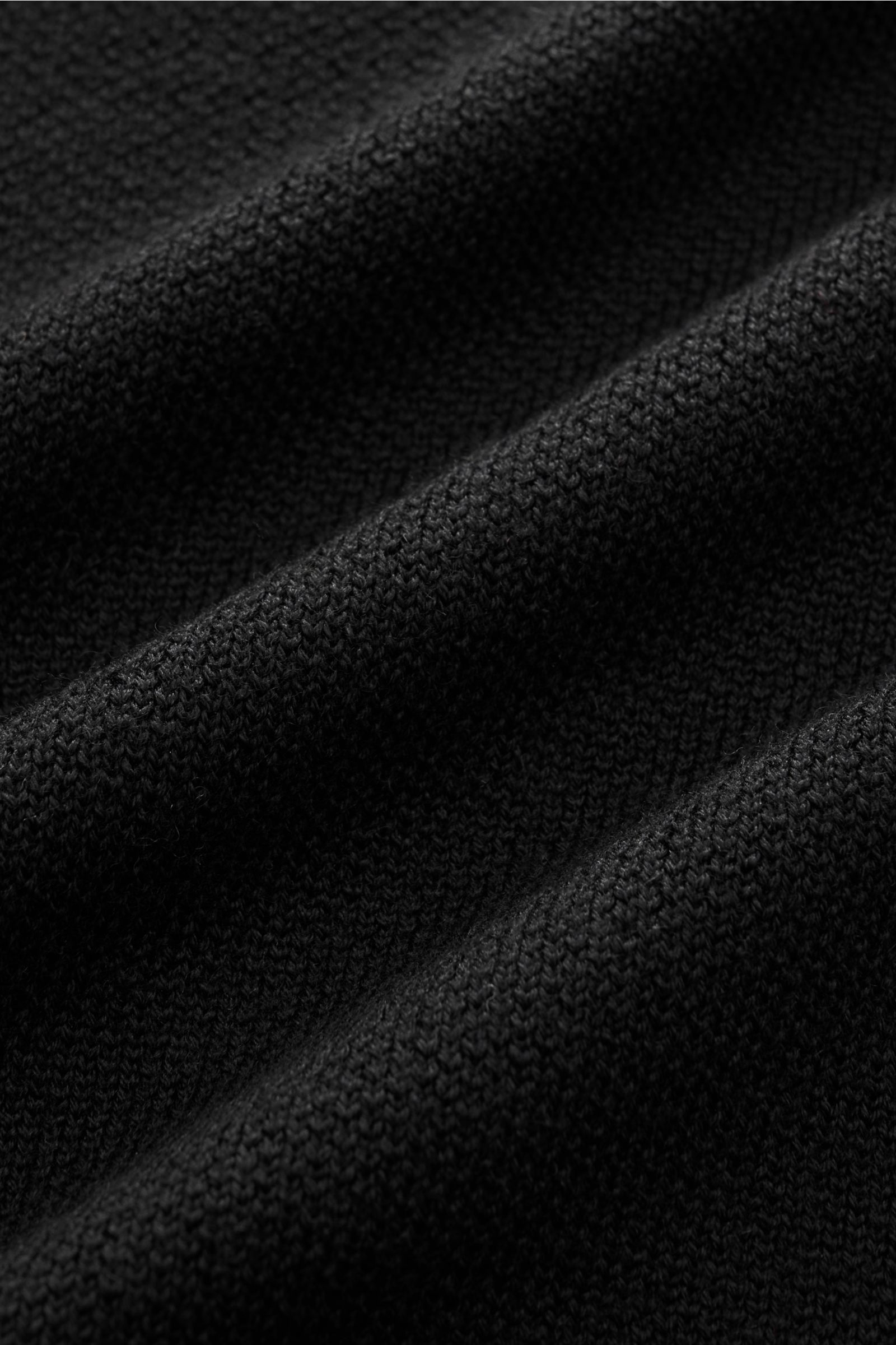 Close-up front view of Lardini Knit blazer black showing finely textured black wool, silk, and cashmere knit with soft feel and distinct weave.