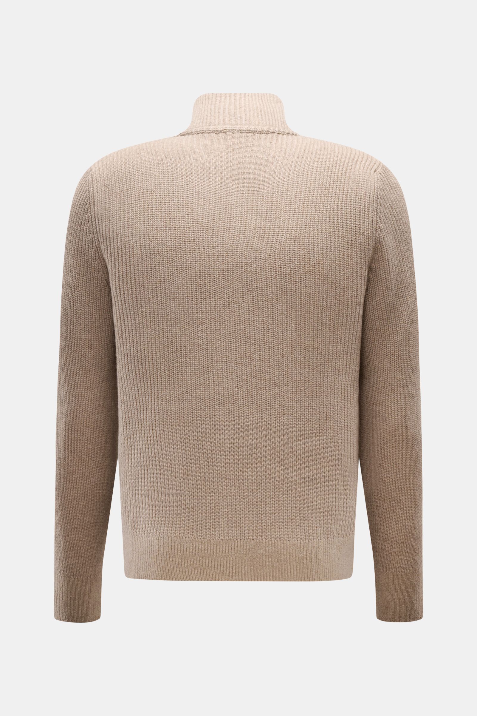 Windsor Cashmere Strick-Blouson 'Ecosio' beige, Rückansicht, Rippstrick-Ärmel und Rücken, weicher Griff, leichter Blousonkragen, Regular Fit.