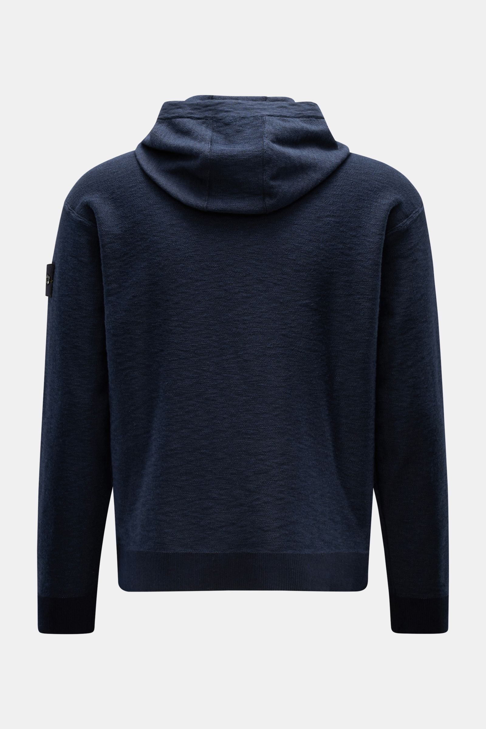 Stone Island Sweatjacke navy, Rückansicht, Kapuze, links gestrickt, Regular Fit, Baumwoll-Microfaser-Mix, Kompass-Badge am Ärmel, Rippbündchen.