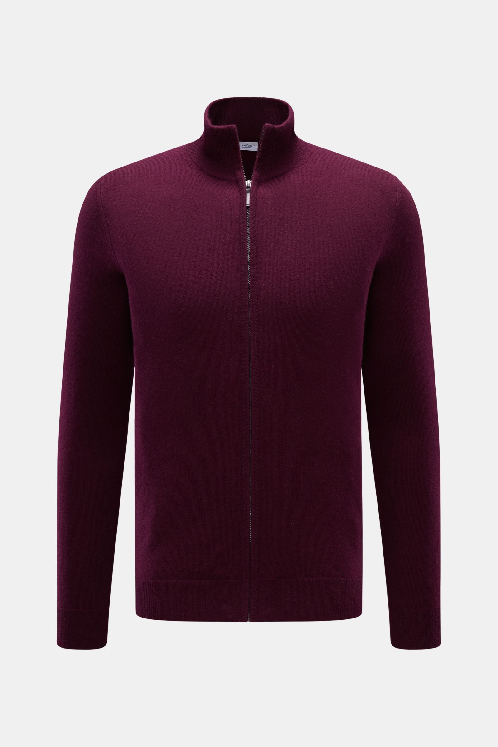 von Braun Cashmere Strickjacke bordeaux, Slim Fit, aus weichem mongolischem Cashmere, feines Strickbild, Reißverschluss, Stehkragen, Rippbündchen, Frontansicht