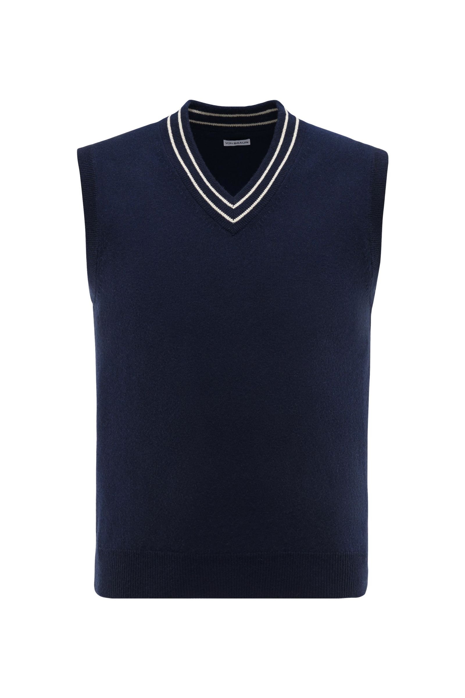 Cashmere V-neck sweater vest in dark blue