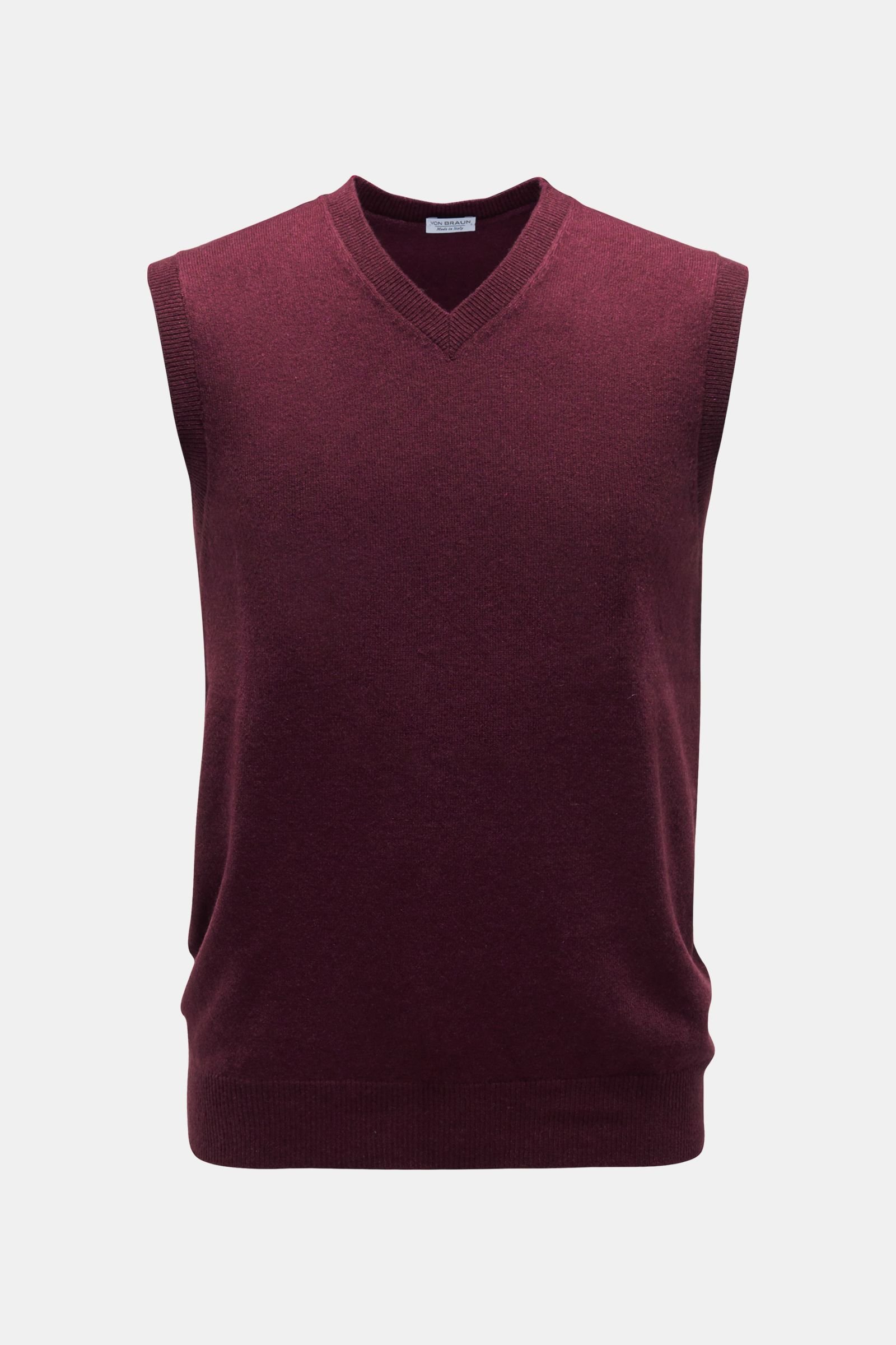 samenzwering Monopoly Roman VON BRAUN cashmere V-neck sweater vest burgundy | BRAUN Hamburg