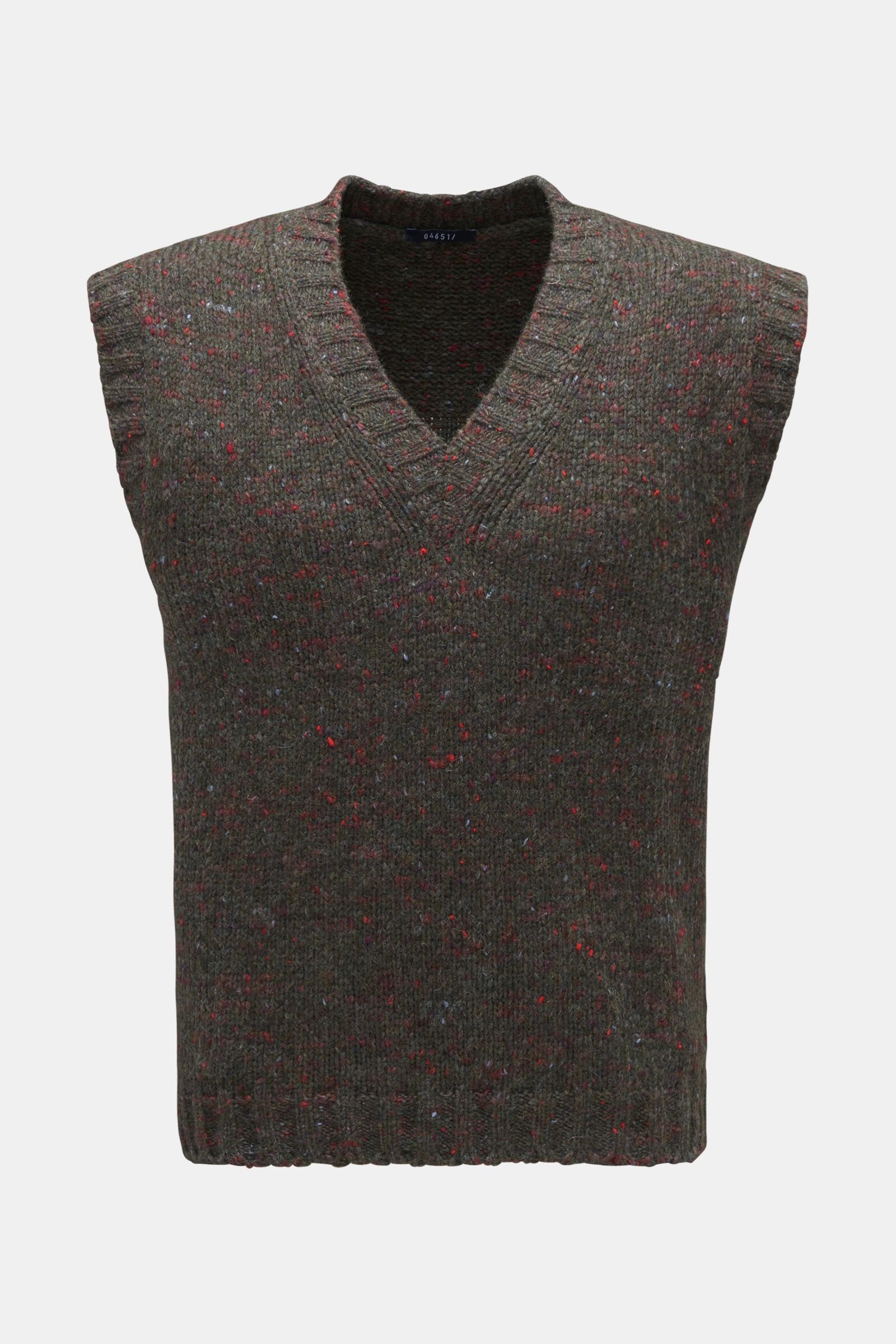 Sweater vest 'Donegal' dark olive/light red patterned