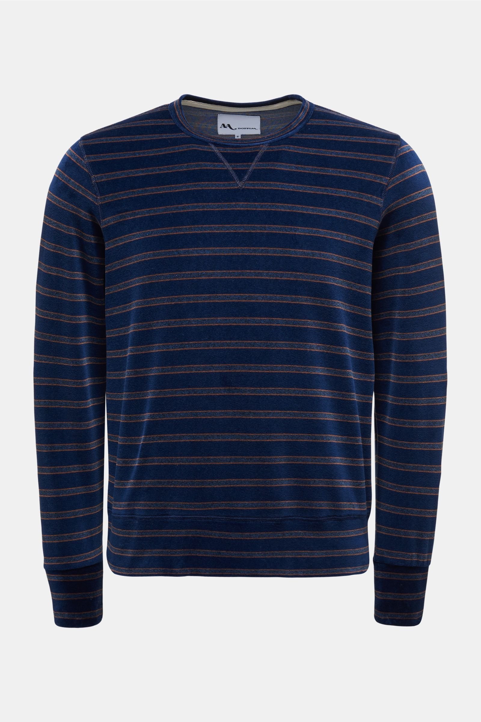 Plush fabric crew neck sweatshirt 'Aamerican' navy/brown striped