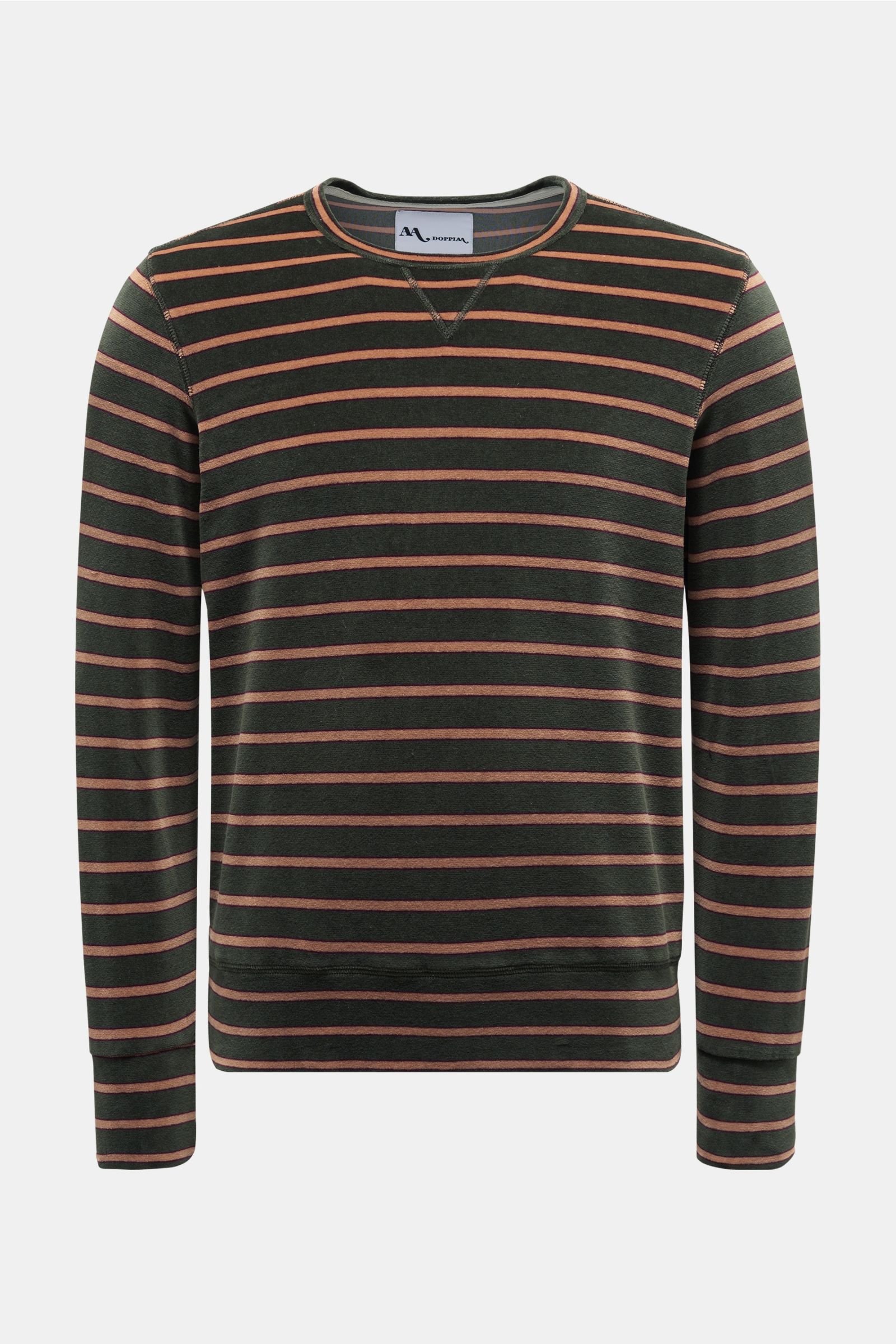 Plush fabric crew neck sweatshirt 'Aamerican' olive/light brown striped