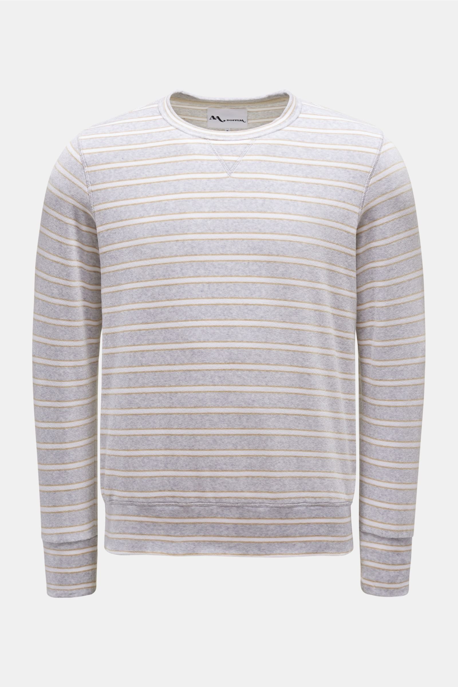 Plush fabric crew neck sweatshirt 'Aamerican' light grey/beige striped