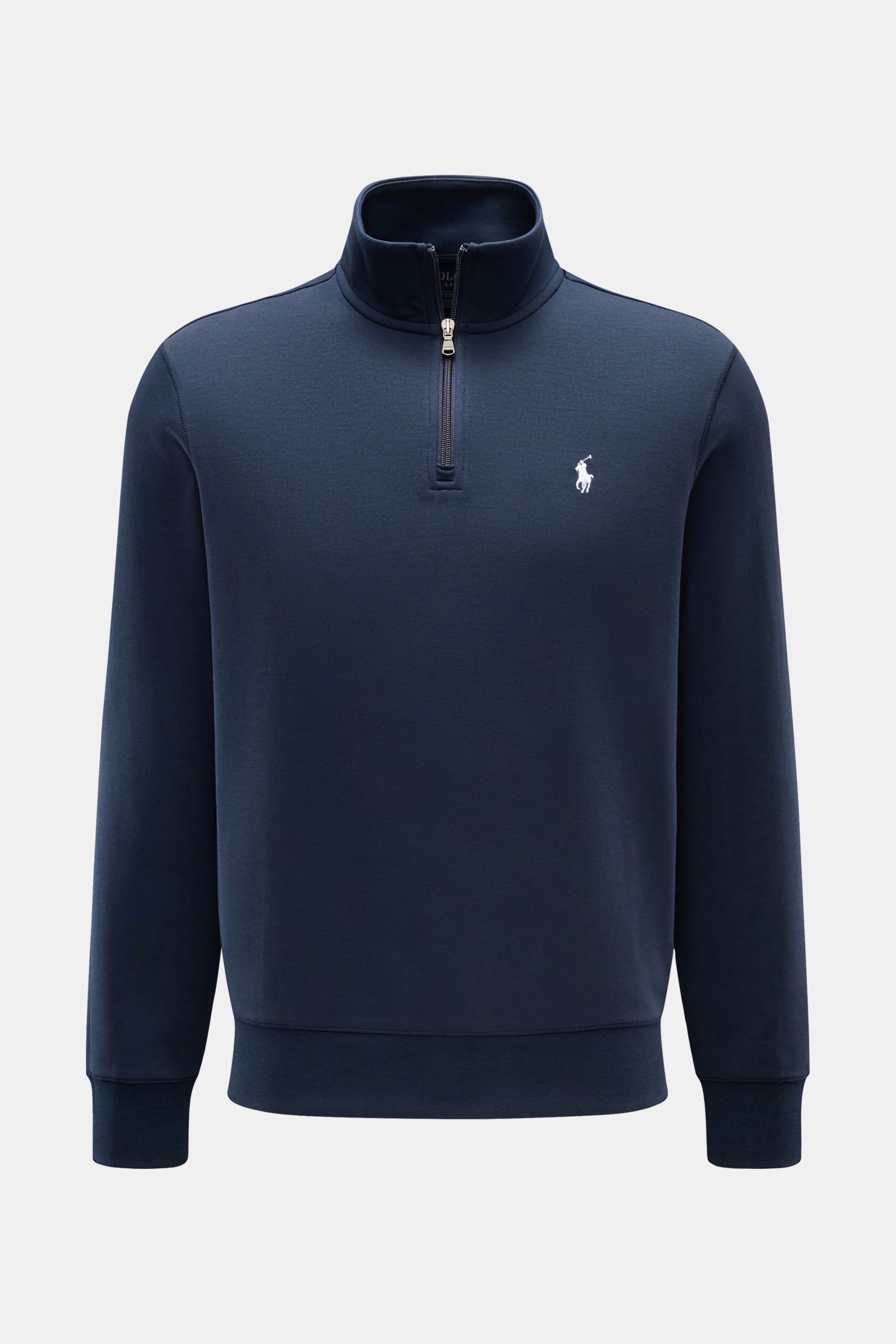 Polo Ralph Lauren Sweat-Troyer navy, frontal, Regular Fit, weicher Baumwoll-Microfaser-Jersey, Troyer-Kragen mit Reißverschluss, Polo-Reiter-Stitching, Rippbündchen.