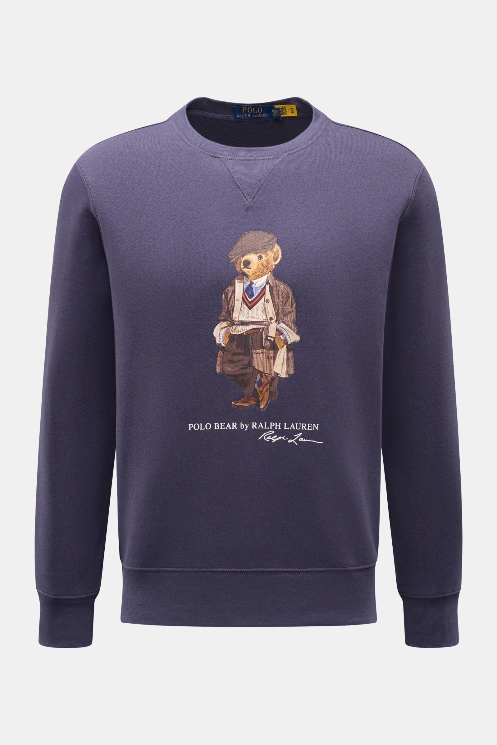 Polo Ralph Lauren Sweatshirt navy, frontal fotografiert, Rundhals-Sweatshirt mit weichem Baumwoll-Mix, Polo-Bear-Print, Rippbündchen, Regular Fit.