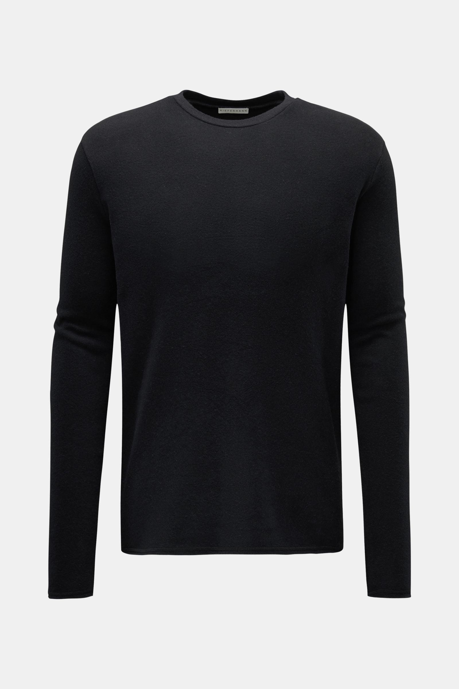 Kiefermann Rundhals-Sweatshirt 'Neal' schwarz, frontale Aufnahme, Slim Fit, Baumwolle-Microfaser, leichte Qualität, soft, offene Saumkanten.