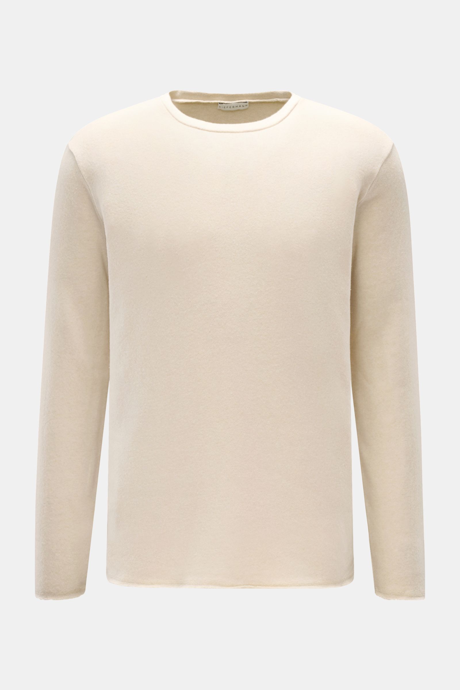 Kiefermann Rundhals-Sweatshirt 'Neal' sand, frontale Nahaufnahme, Slim Fit, Baumwolle und Microfaser, leichte Qualität, offene Saumkanten, soft.