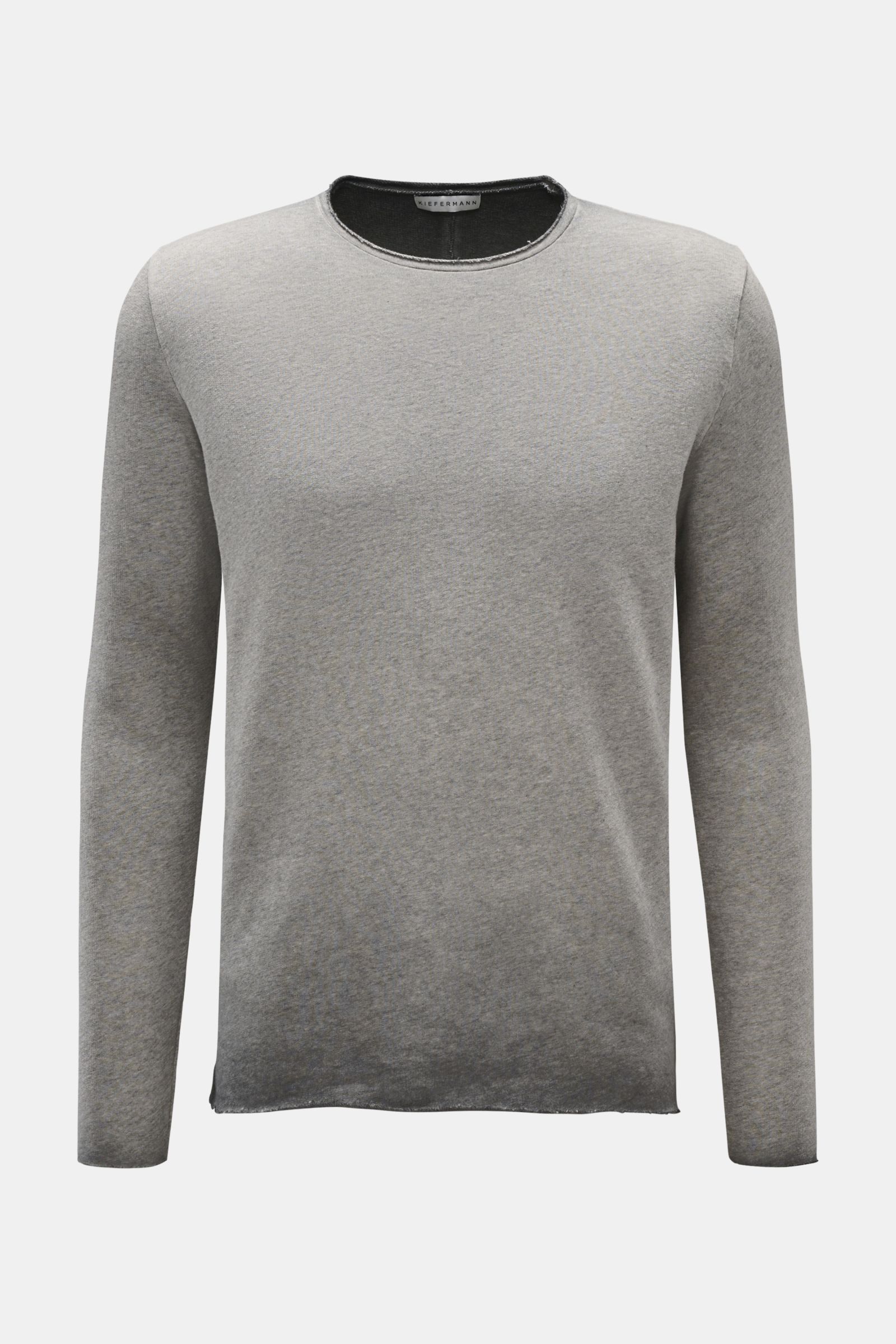 Kiefermann Rundhals-Sweatshirt 'Achko' hellgrau meliert, slim fit, garment dyed, offene Kanten, Rückansicht, weiche Baumwolle
