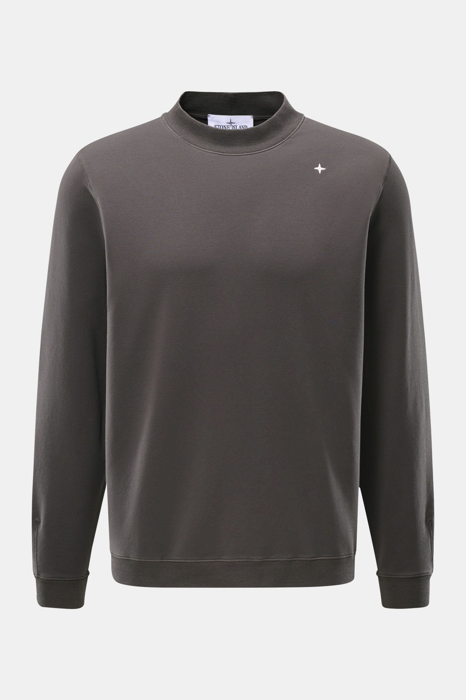 Stone Island Crew neck sweatshirt 'Stellina' anthracite shown from the front, soft stretchy cotton, regular fit, subtle Stellina stitching.

Understated aesthetic meets precision: The sweatshirt 'Stellina' in stretchy cotton by STONE ISLAND creates a d