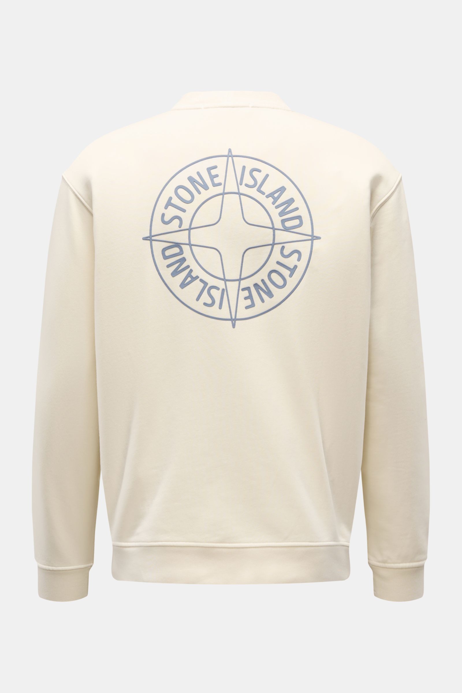 Stone Island Rundhals-Sweatshirt 'Print' creme, Rückansicht, Regular Fit, Baumwolle, weicher Griff, Logo-Print auf Rücken, Rippbündchen.