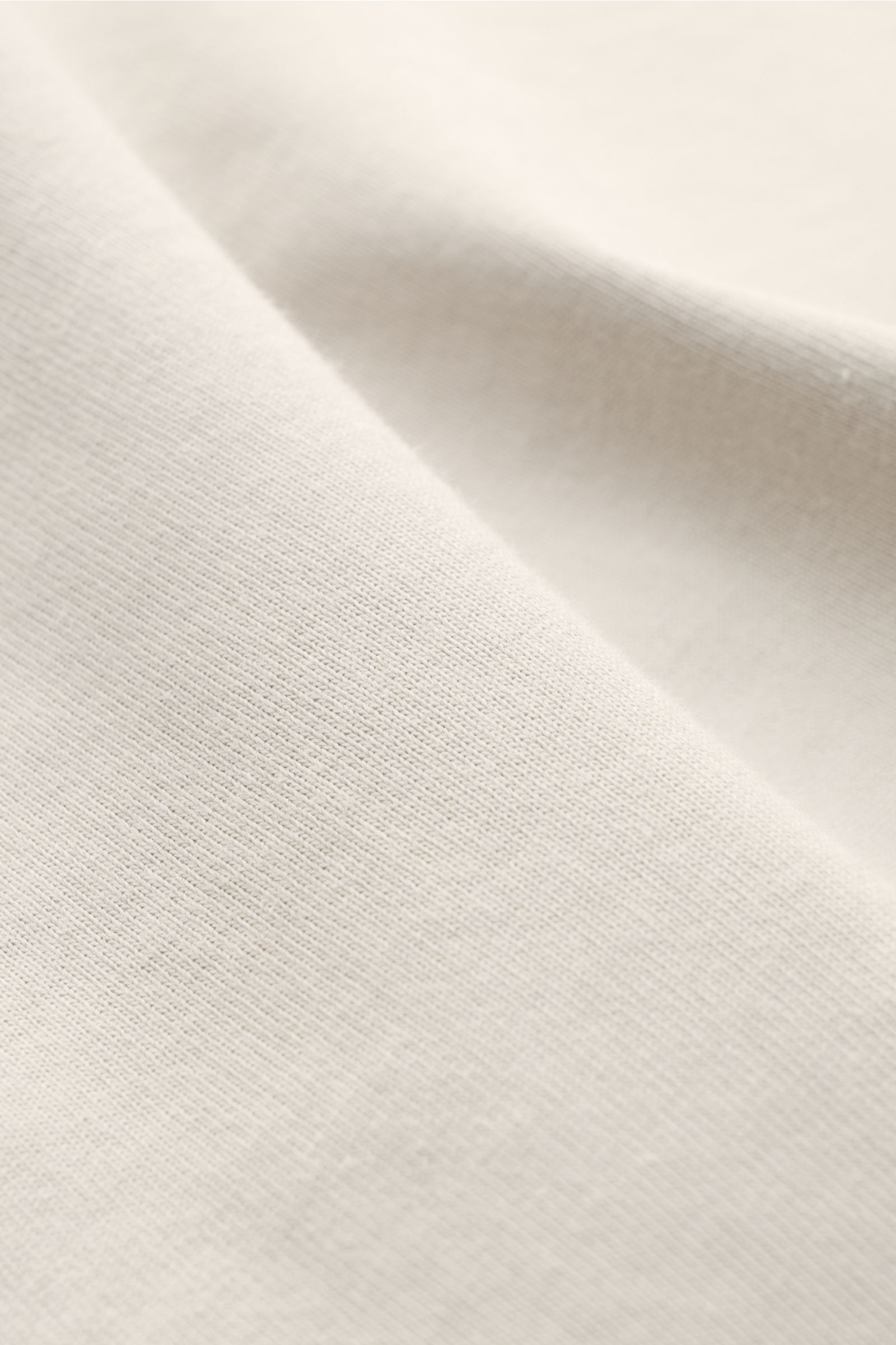 Stone Island Longsleeve hellgrau aus schwerem Baumwolljersey mit Rundhalsausschnitt, Kompass-Badge am Ärmel, weichem Griff, Regular Fit, Detailansicht Stoffstruktur.