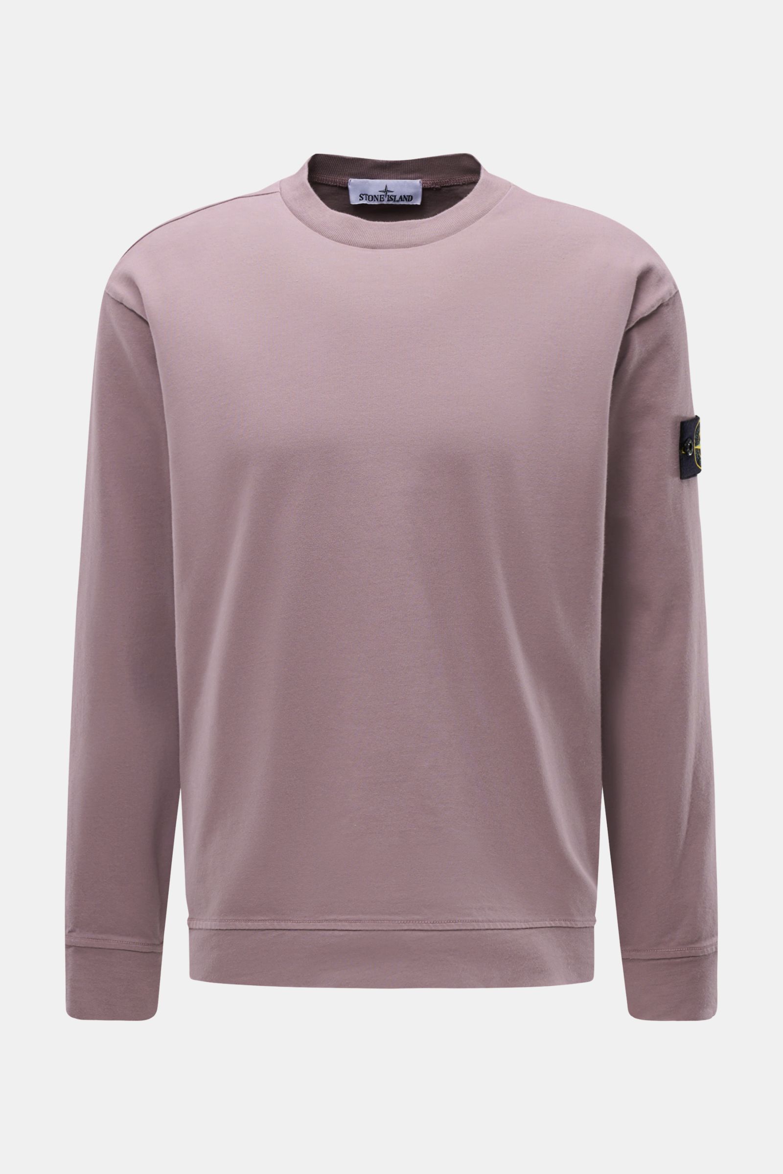 Stone Island Long sleeve mauve shown from a front view, crew neck long sleeve in heavy cotton jersey with compass badge on the sleeve. With this crew neck long sleeve in heavy cotton jersey with compass badge on the sleeve, STONE ISLAND brings us a comfor