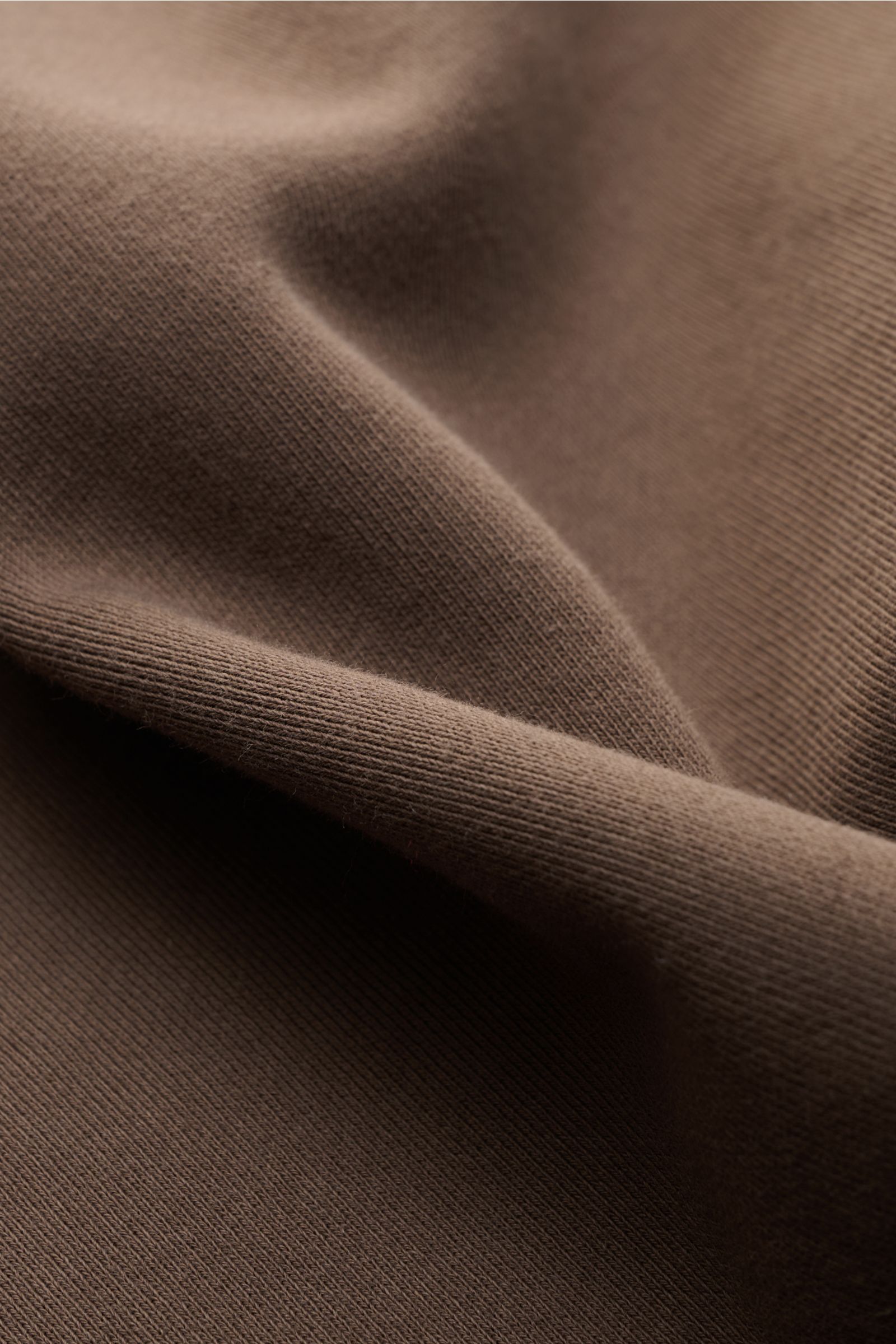 Stone Island Rundhals-Sweatshirt 'Basic Sweat' graubraun, Nahaufnahme des weichen Baumwollstoffs mit feiner Struktur aus schräger Perspektive.