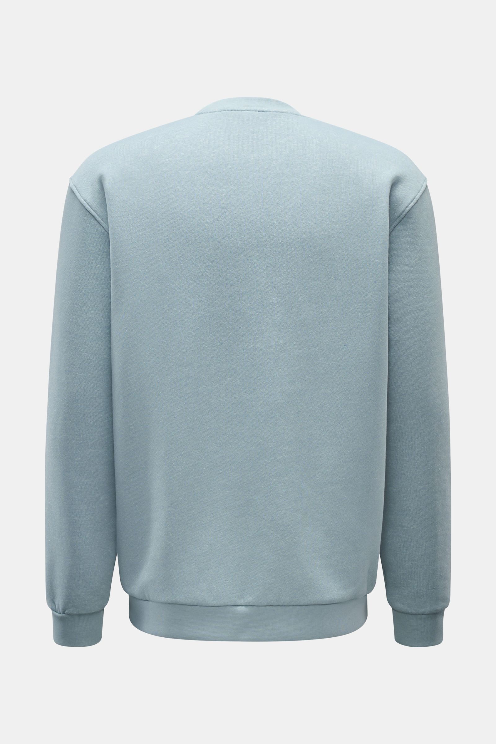 Rückansicht des 04651/ A trip in a bag Rundhals-Sweatshirt 'CL Crew' rauchblau meliert, Regular Fit, Baumwoll-Leinen-Mix, weicher Griff, elastische Rippbündchen, Rundhalsausschnitt.