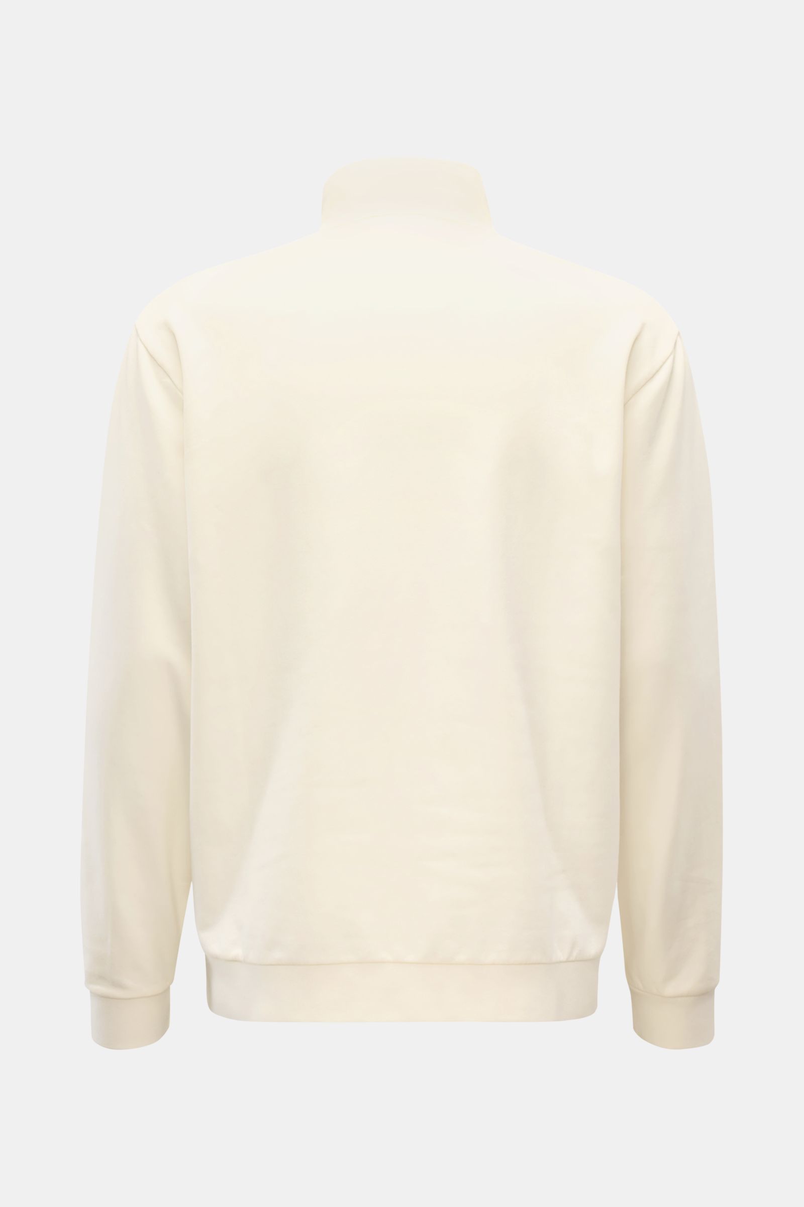 04651/ A trip in a bag Sweat-Troyer 'MC26' creme, Rückansicht, softer Baumwollsweat, elastisch, Regular Fit, Troyer Kragen, dezenter Mailand/Cortina Stitching.