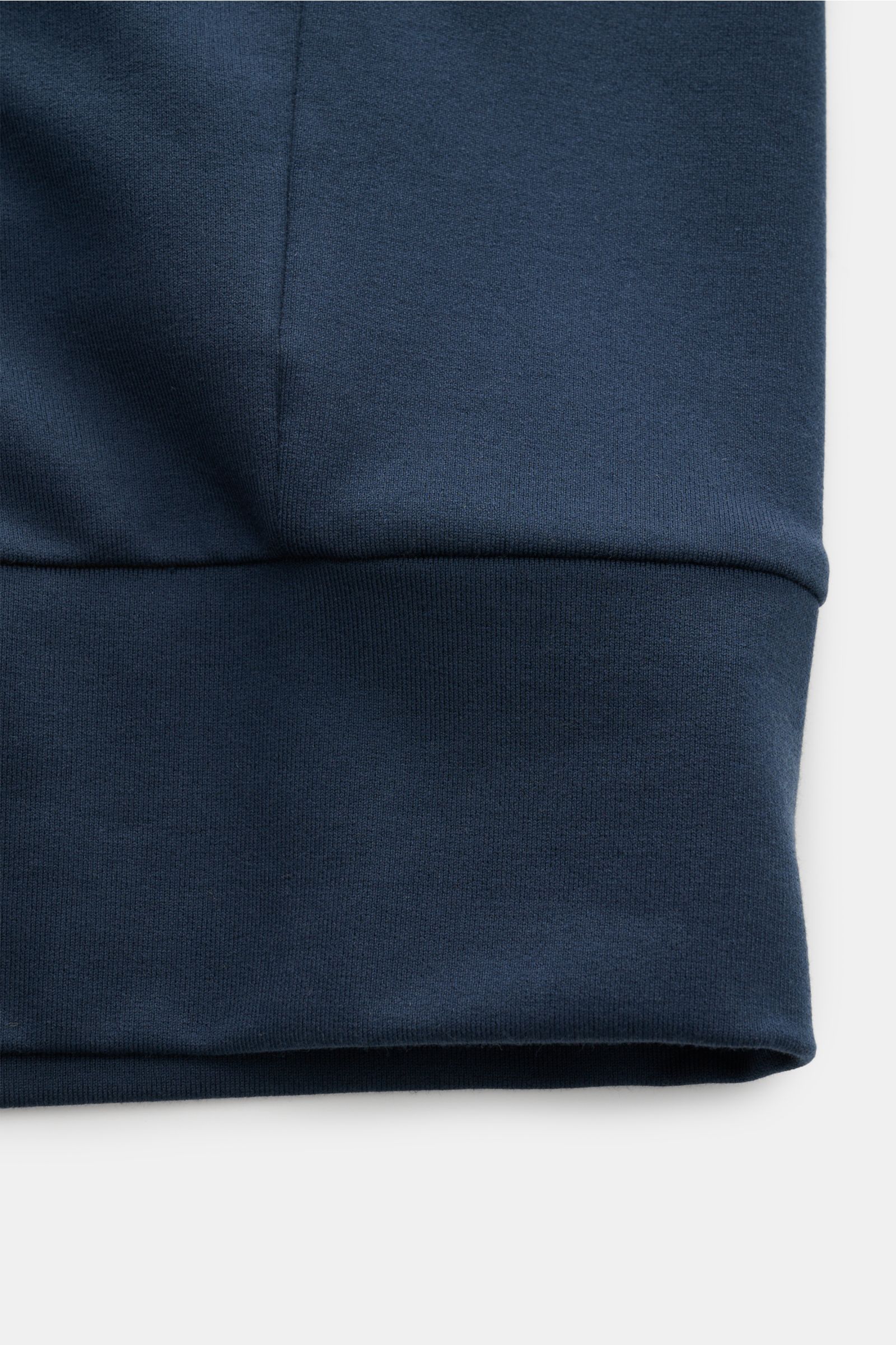 Nahaufnahme des breiten, flexiblen Bündchens der Stefan Brandt Sweatjacke 'Joseph' navy, Sweat aus Pima-Baumwolle, Slim Fit, mit Komfort-Stretch.