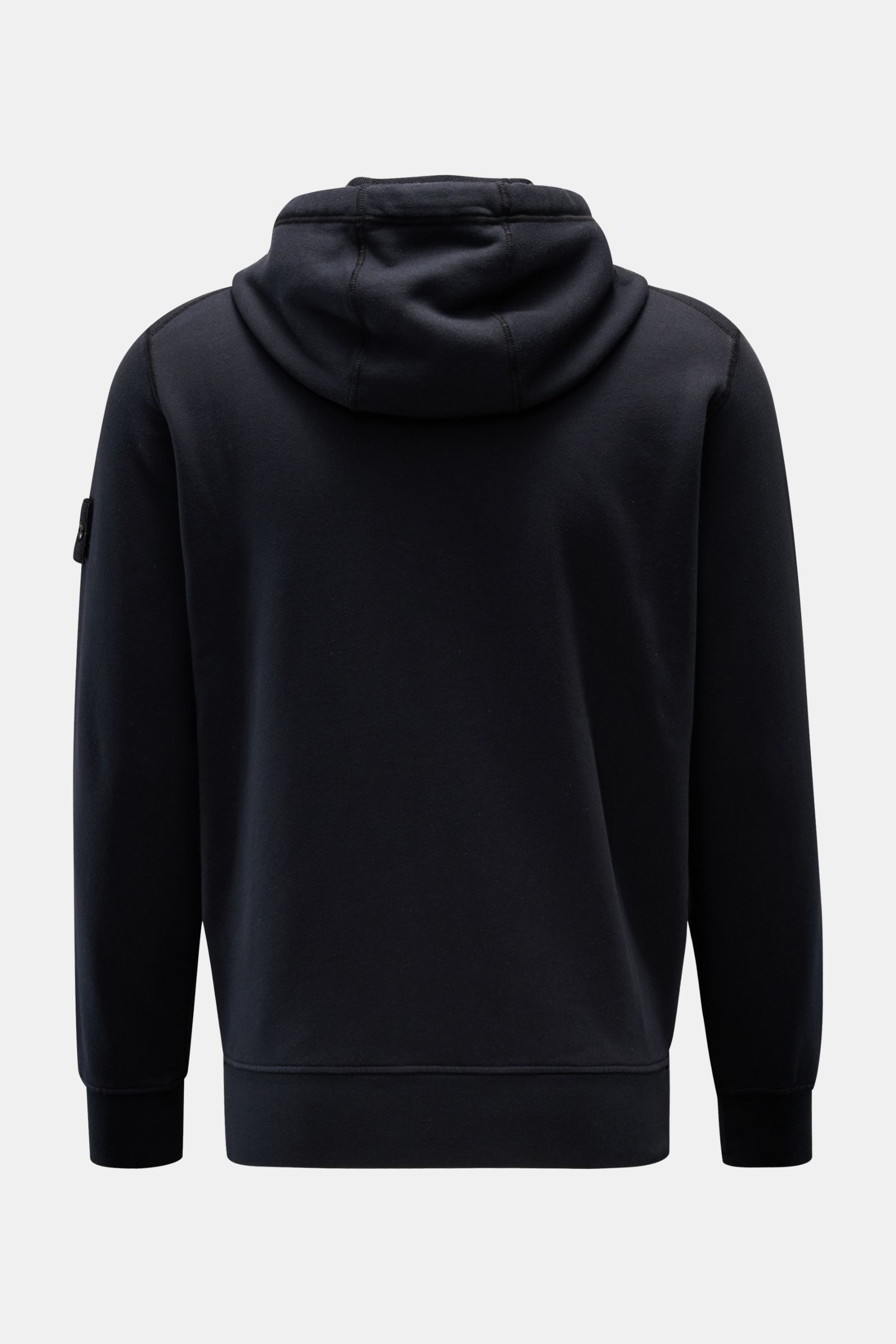 Stone Island Sweatjacke dark navy von hinten, Kapuze, Regular Fit, Baumwolle, Kängurutasche, Kompass-Badge, Rippbündchen, Reißverschluss, garment dyed.